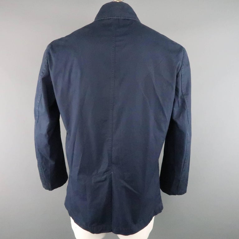 Men's JUNYA WATANABE MAN L Navy Solid Cotton Double Breasted Peacoat ...