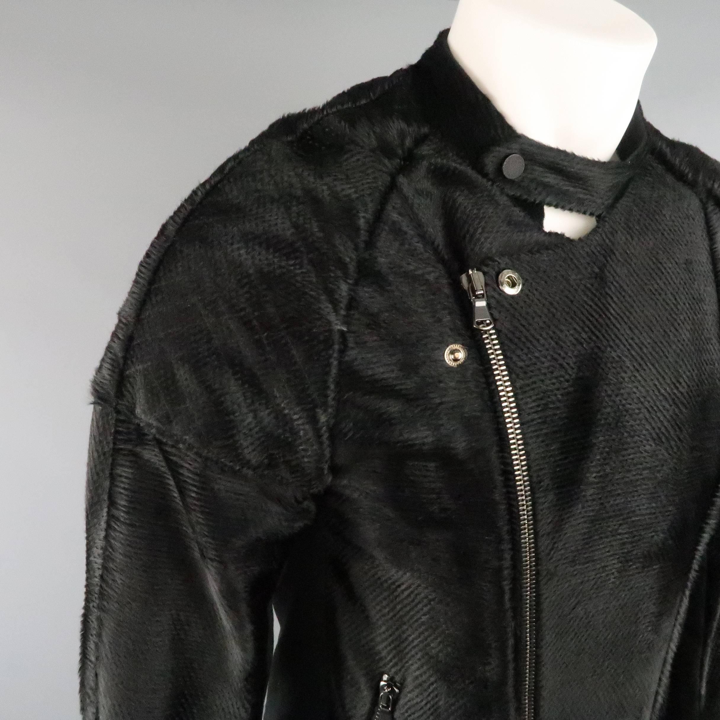 Baja East Jacket - Black Perforated Ponyhair Leather, Motorcycle Coat In Excellent Condition In San Francisco, CA