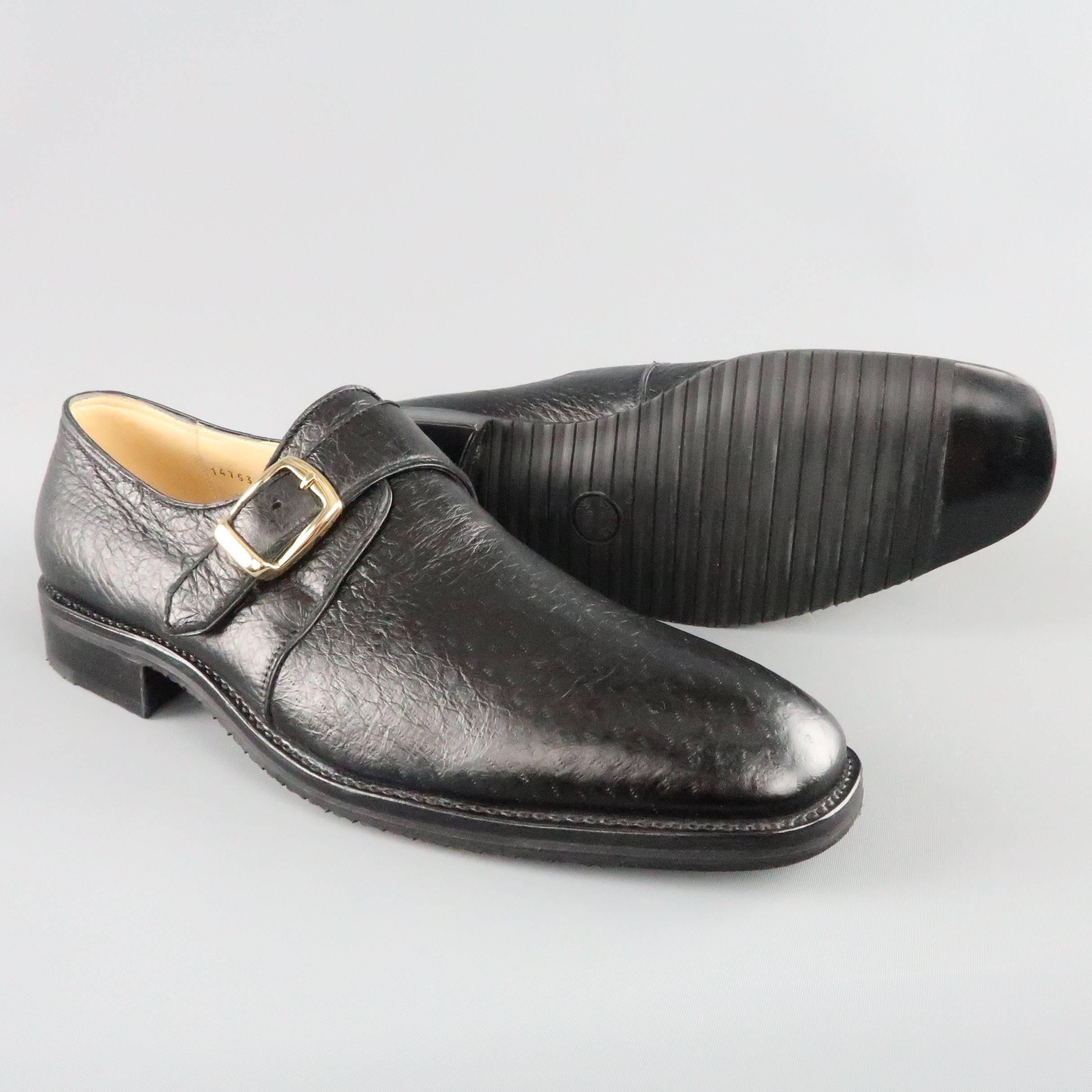 Men's GRAVATI Size 9.5 Black Textured Leather Monk Strap Loafers In New Condition In San Francisco, CA