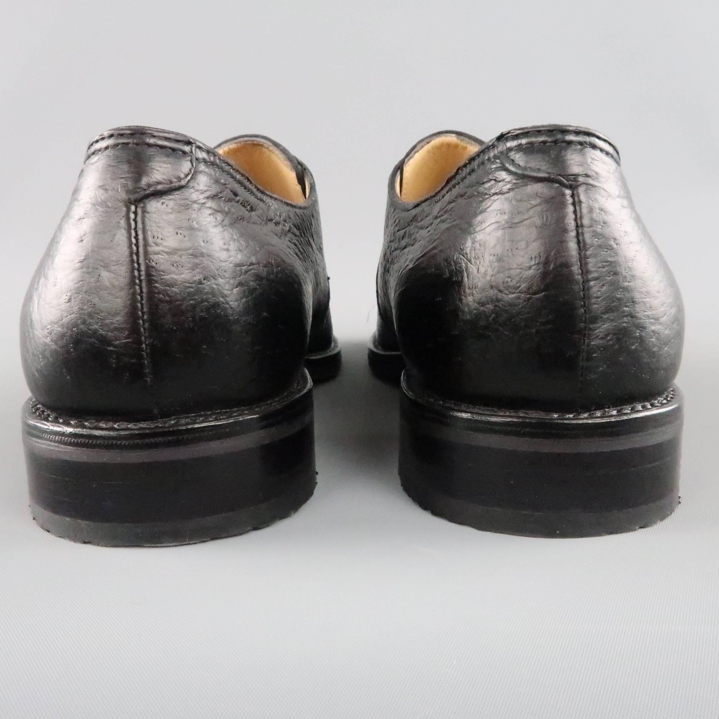 Men's GRAVATI Size 9.5 Black Textured Leather Monk Strap Loafers 3
