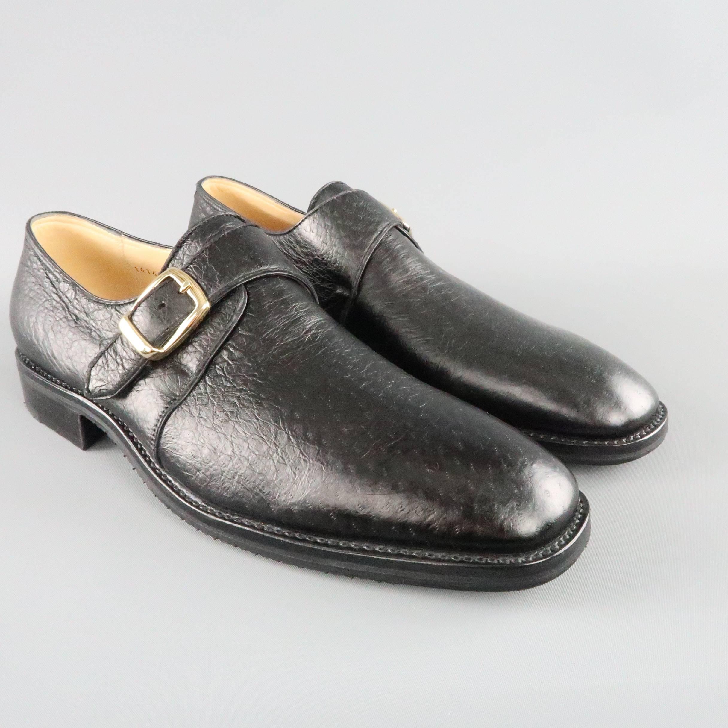 Men's GRAVATI Size 9.5 Black Textured Leather Monk Strap Loafers 1