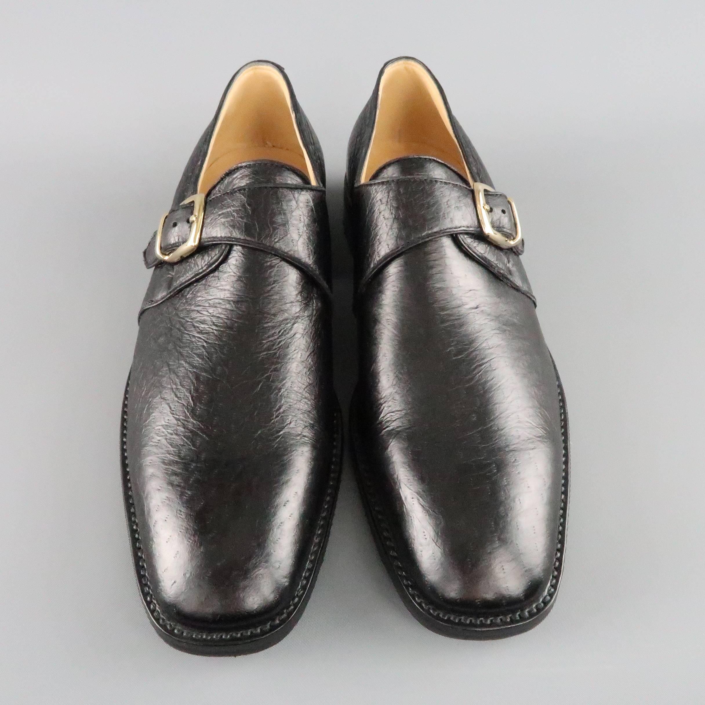 Men's GRAVATI Size 9.5 Black Textured Leather Monk Strap Loafers 2