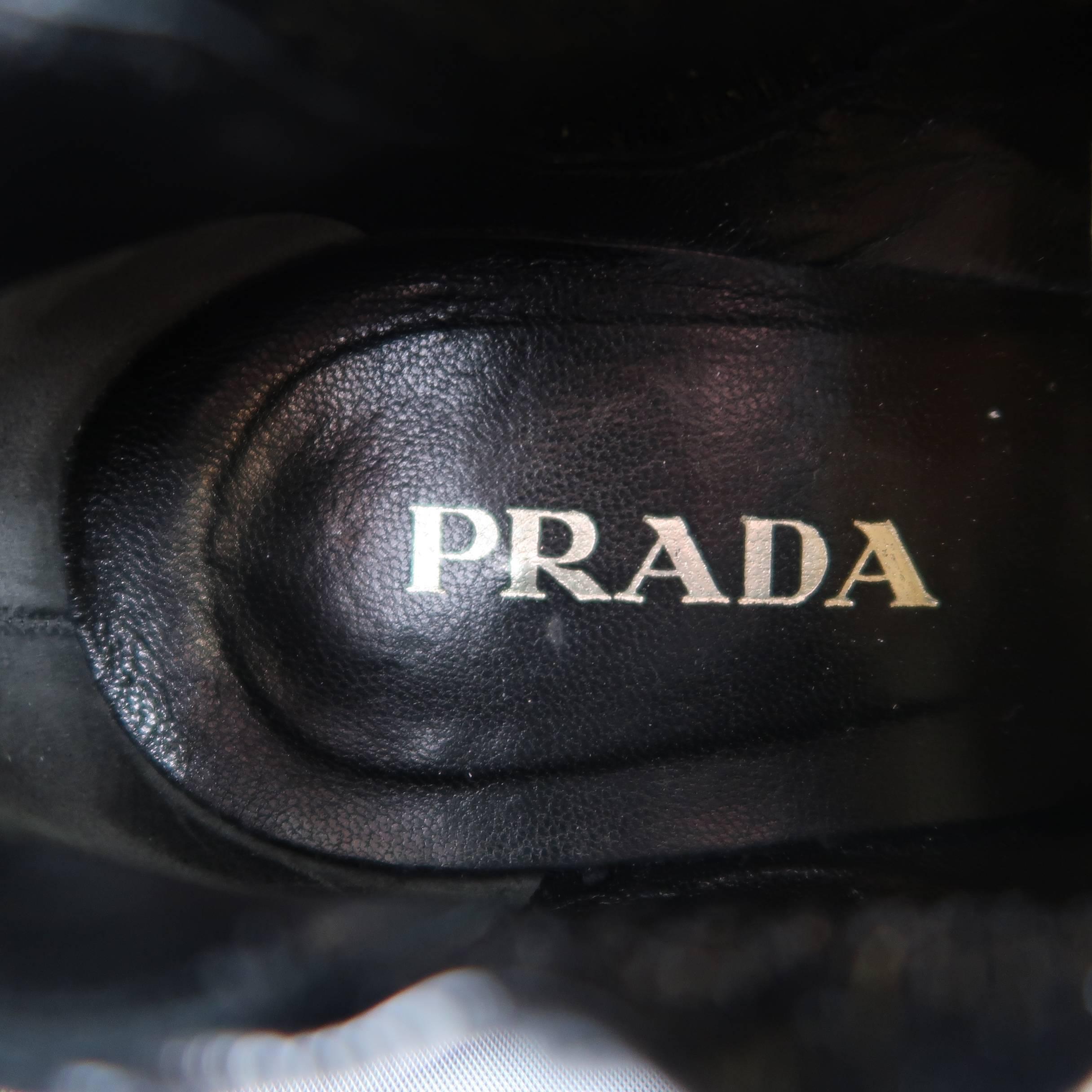 PRADA Size 7.5 Black Textured Patent Leather Pointed Kitten Heel Booties 3