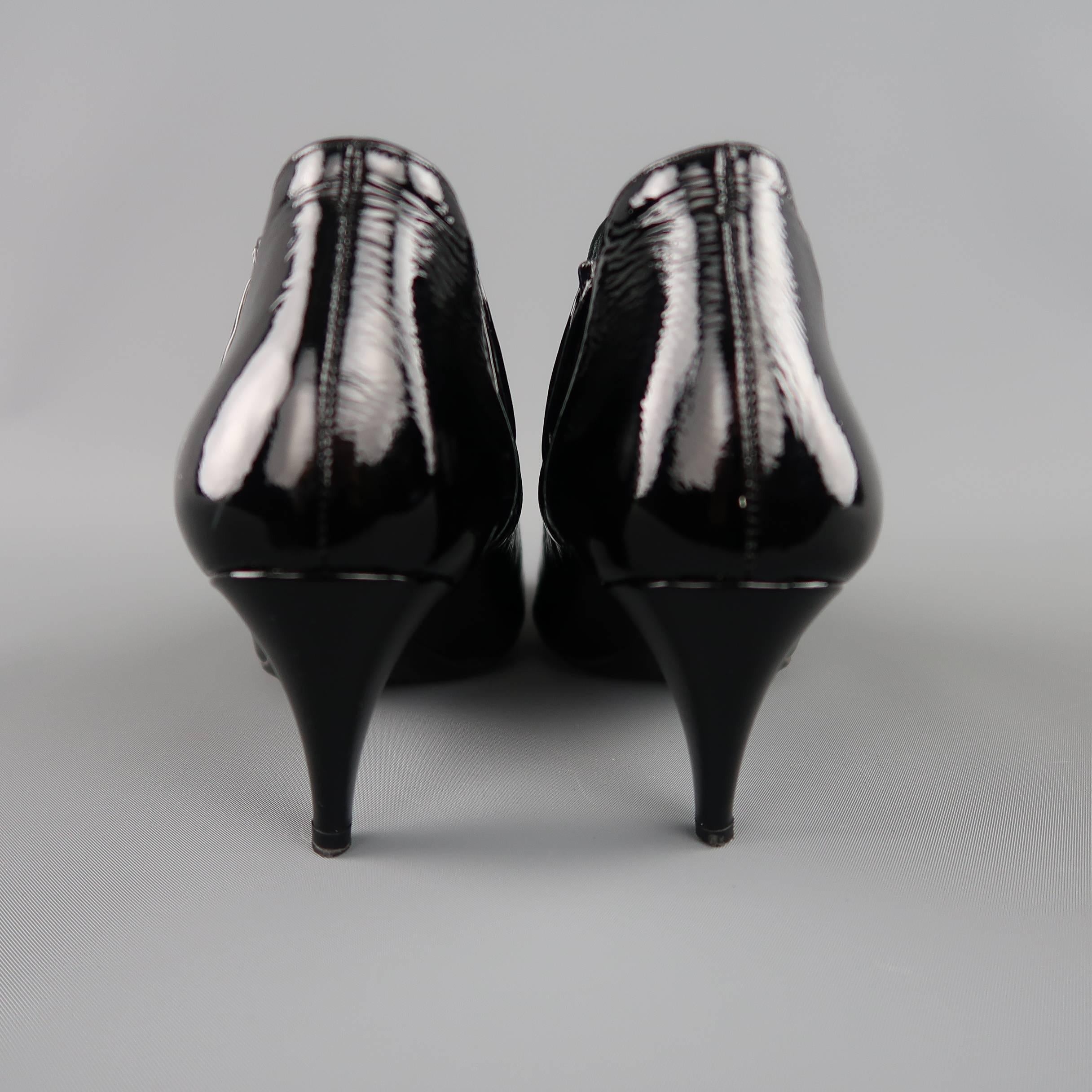 PRADA Size 7.5 Black Textured Patent Leather Pointed Kitten Heel Booties 2