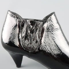 PRADA Size 7.5 Black Textured Patent Leather Pointed Kitten Heel Booties
