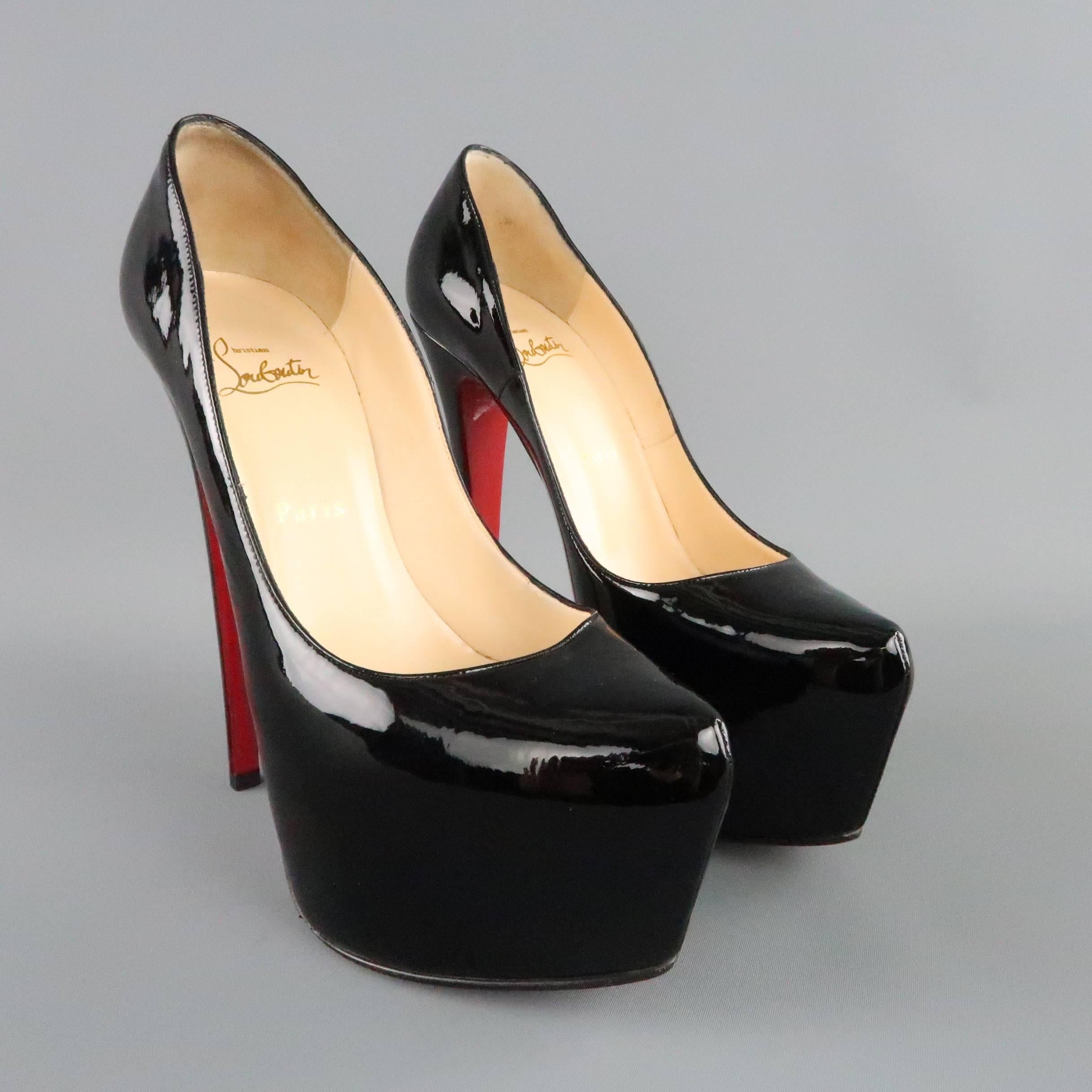 CHRISTIAN LOUBOUTIN Size 8.5 Black Patent Leather 'DAFFODILE' Platform Pumps In Excellent Condition In San Francisco, CA