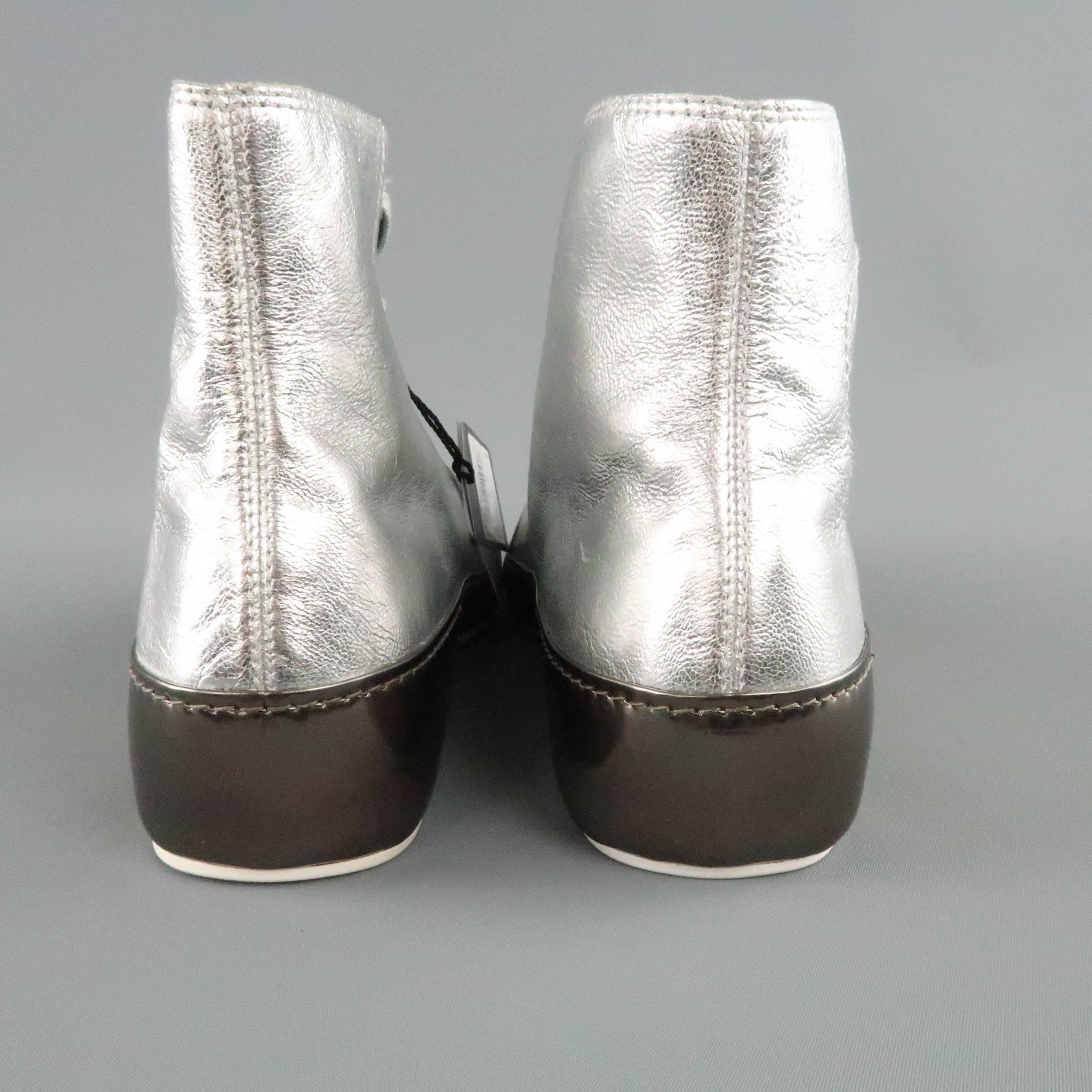 Y-3 by Yohji Yamamoto Size 10.5 Metallic Silver Leather High Top Sneakers 3