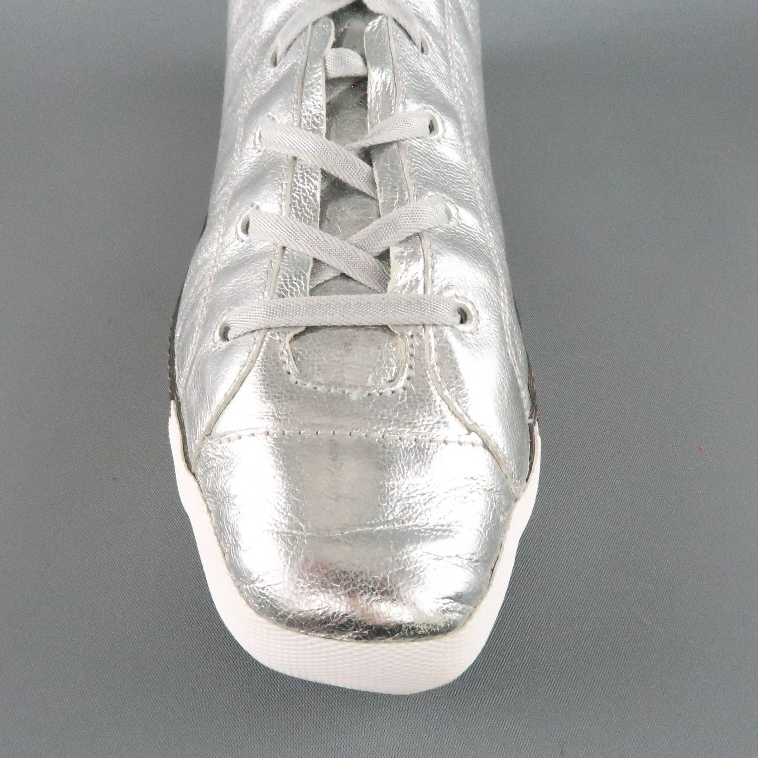 Y-3 by Yohji Yamamoto Size 10.5 Metallic Silver Leather High Top Sneakers 1