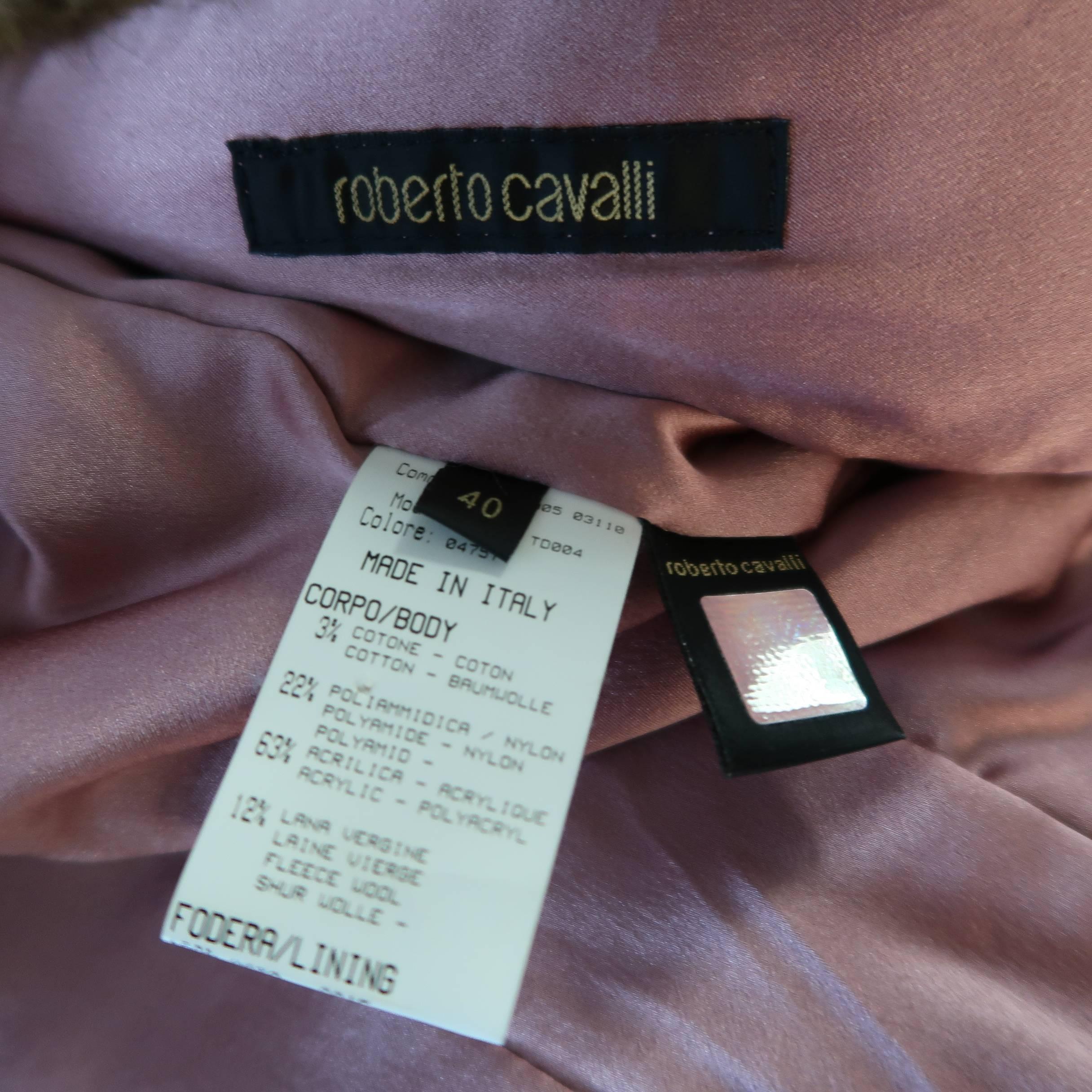 ROBERTO CAVALLI 6 Rose Pink FLoral Embroidered Tweed & Satin Fur Trim Jacket 6