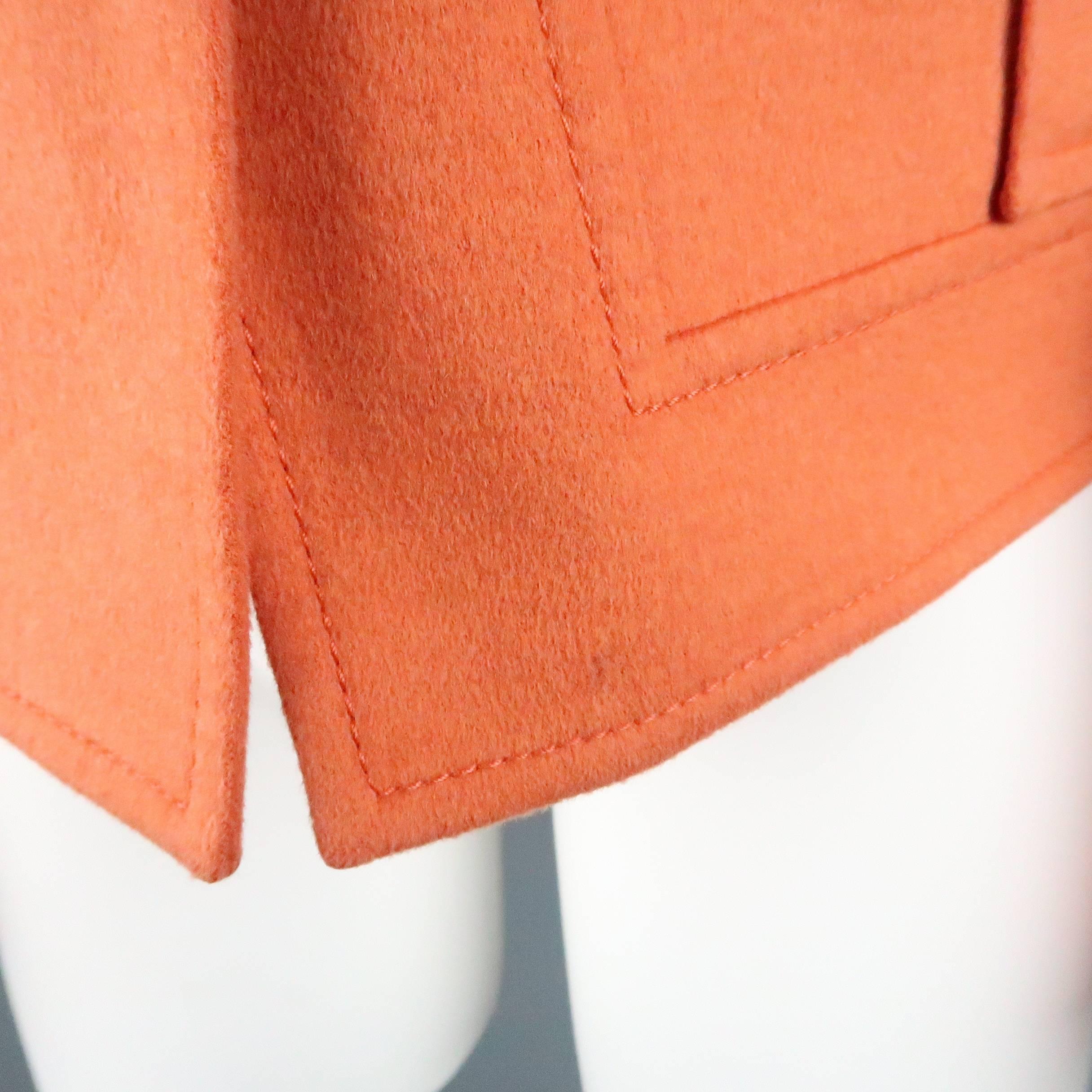 Women's AKRIS Size 8 Orange Wool / Angora Shawl Collar Hidden Placket Jacket