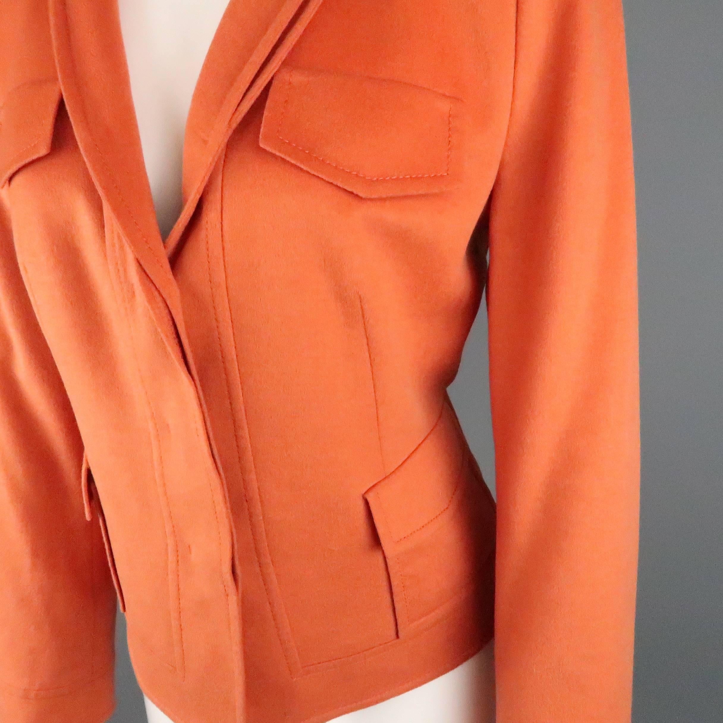 AKRIS Size 8 Orange Wool / Angora Shawl Collar Hidden Placket Jacket In Good Condition In San Francisco, CA