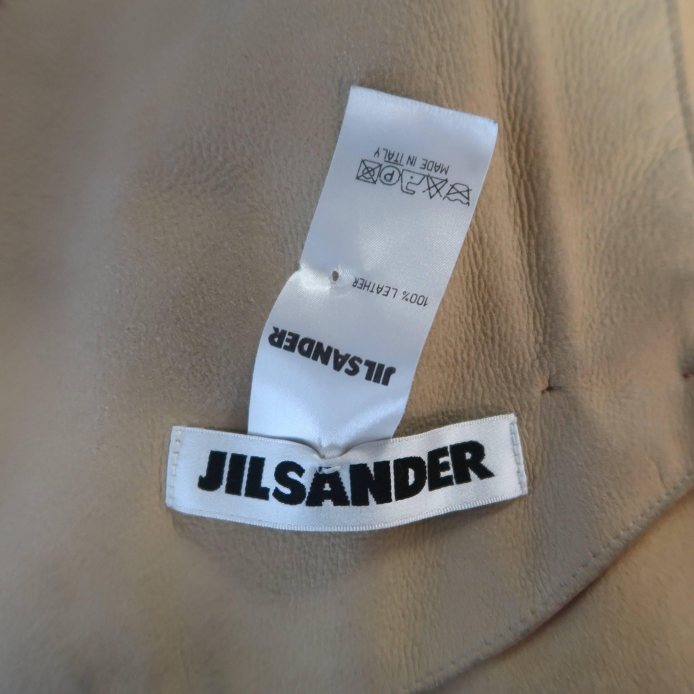 JIL SANDER Size L Red Raw Edge Leather Collarless Zip Jacket 5