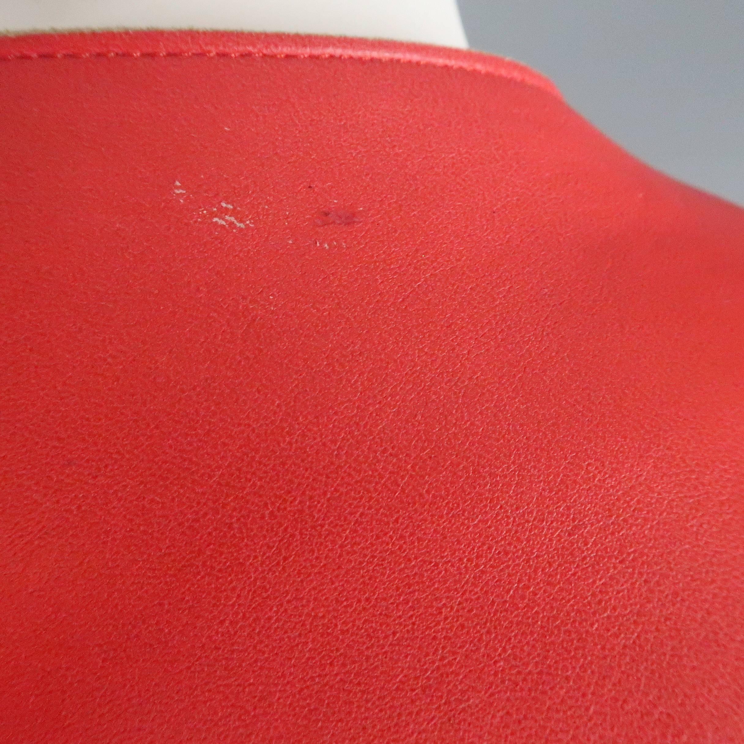 JIL SANDER Size L Red Raw Edge Leather Collarless Zip Jacket 3