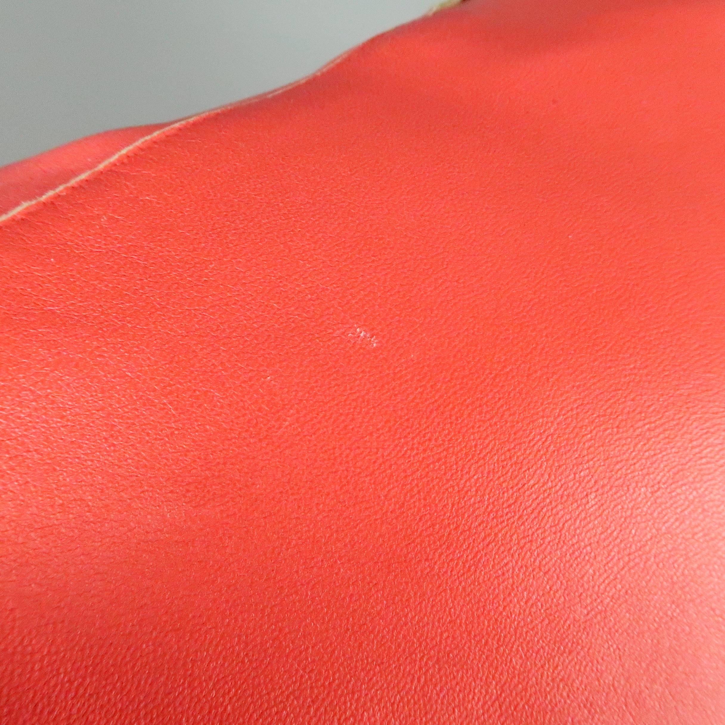 JIL SANDER Size L Red Raw Edge Leather Collarless Zip Jacket 4