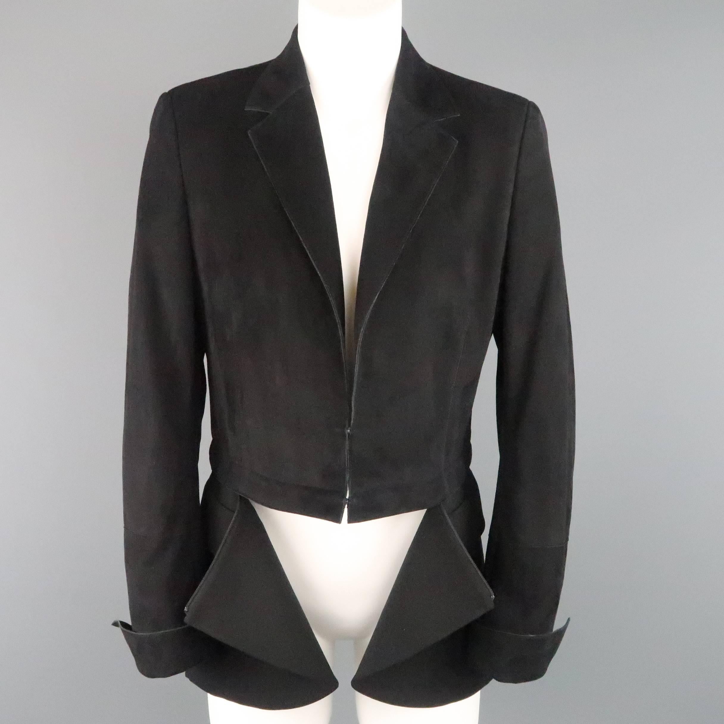 AKRIS Size 10 Black Suede & Wool Zip Off Sport Coat Jacket In Excellent Condition In San Francisco, CA