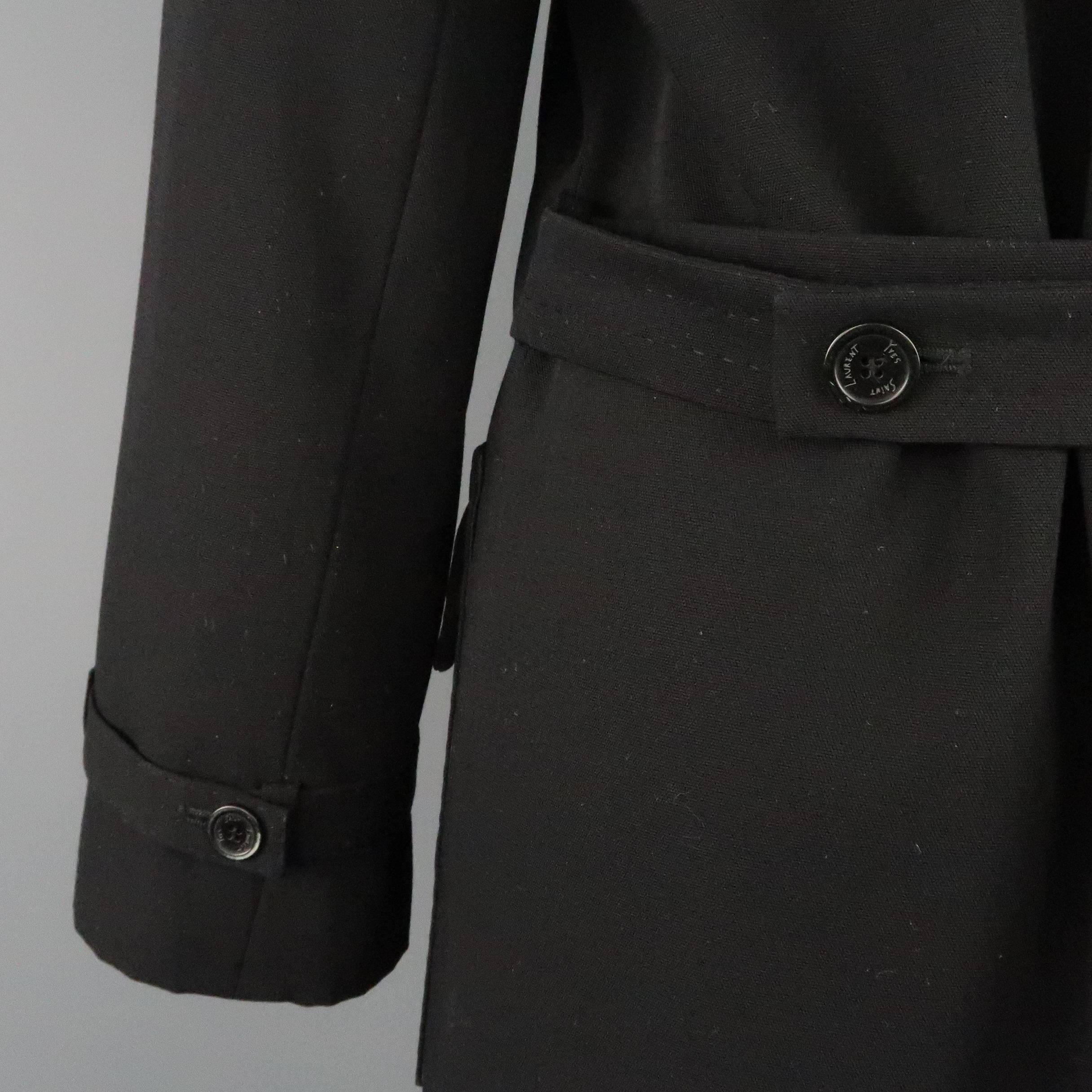 YVES SAINT LAURENT Size 4 Black Top Stitch Wool Blend Storm Flap Jacket 3