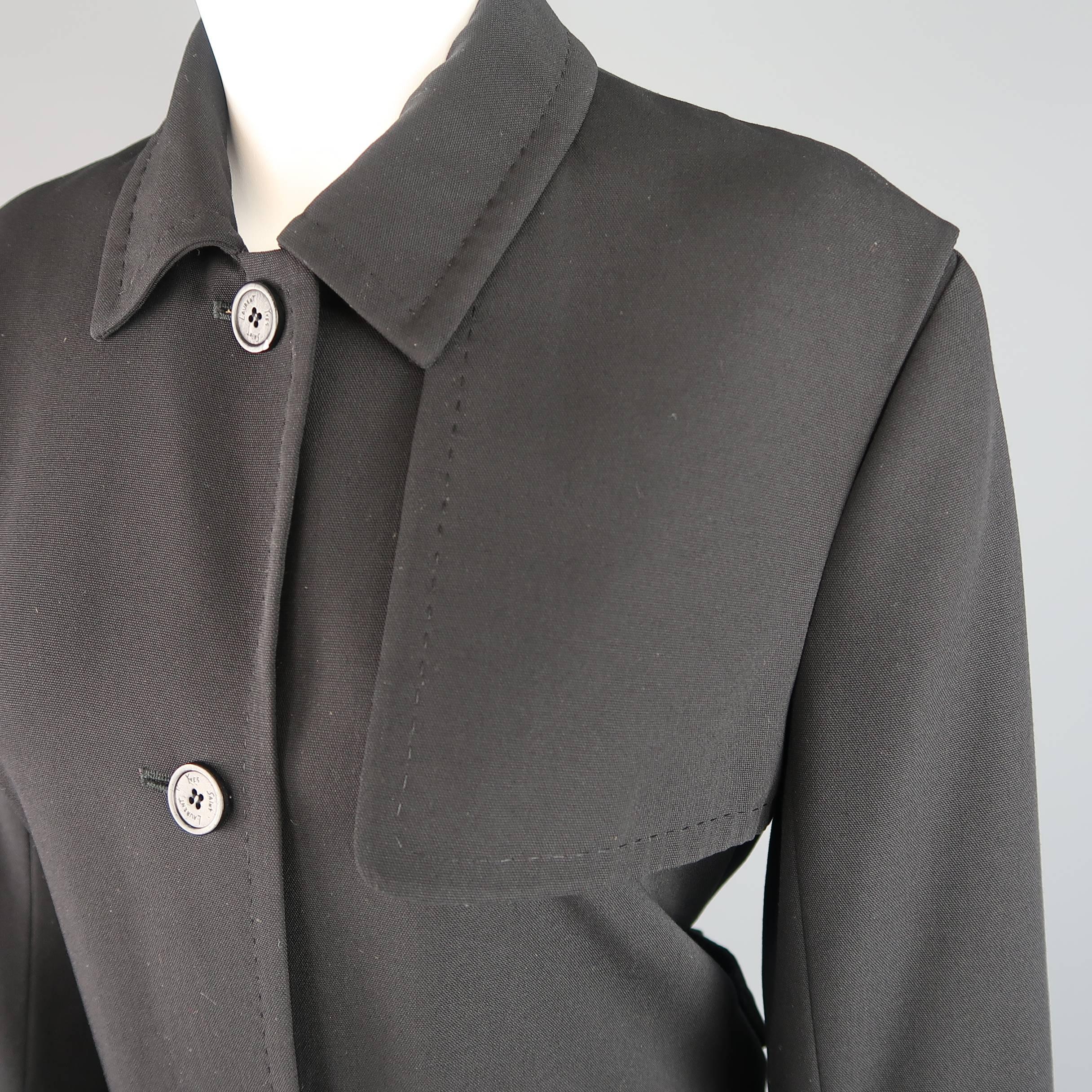 YVES SAINT LAURENT Size 4 Black Top Stitch Wool Blend Storm Flap Jacket In Excellent Condition In San Francisco, CA