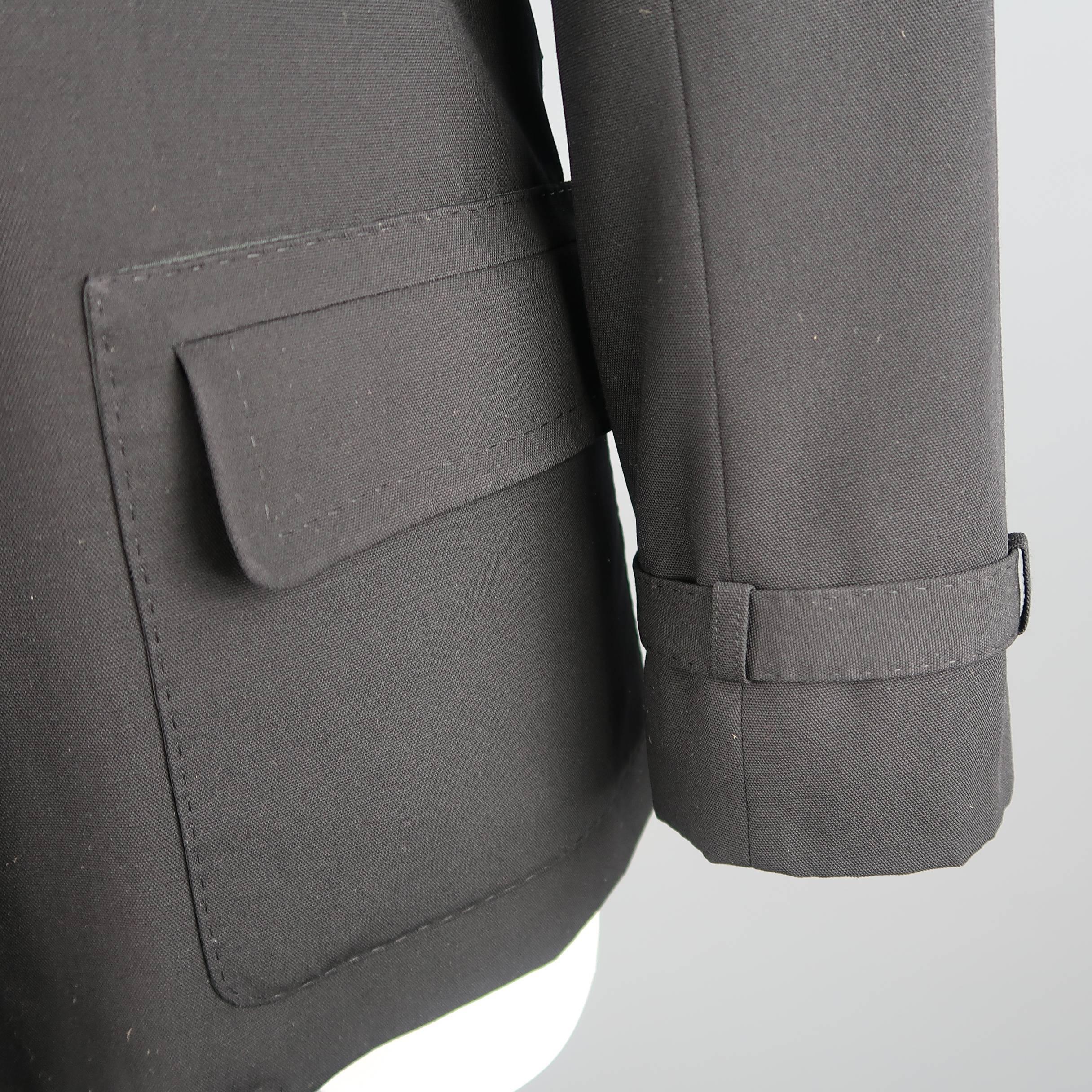 YVES SAINT LAURENT Size 4 Black Top Stitch Wool Blend Storm Flap Jacket 1
