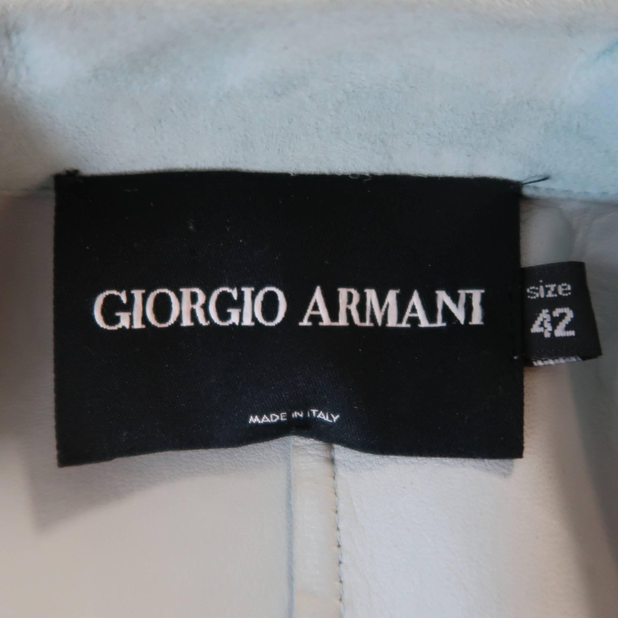 GIORGIO ARMANI Size 8 Mint Nubuck Leather Cropped Blazer Jacket 2