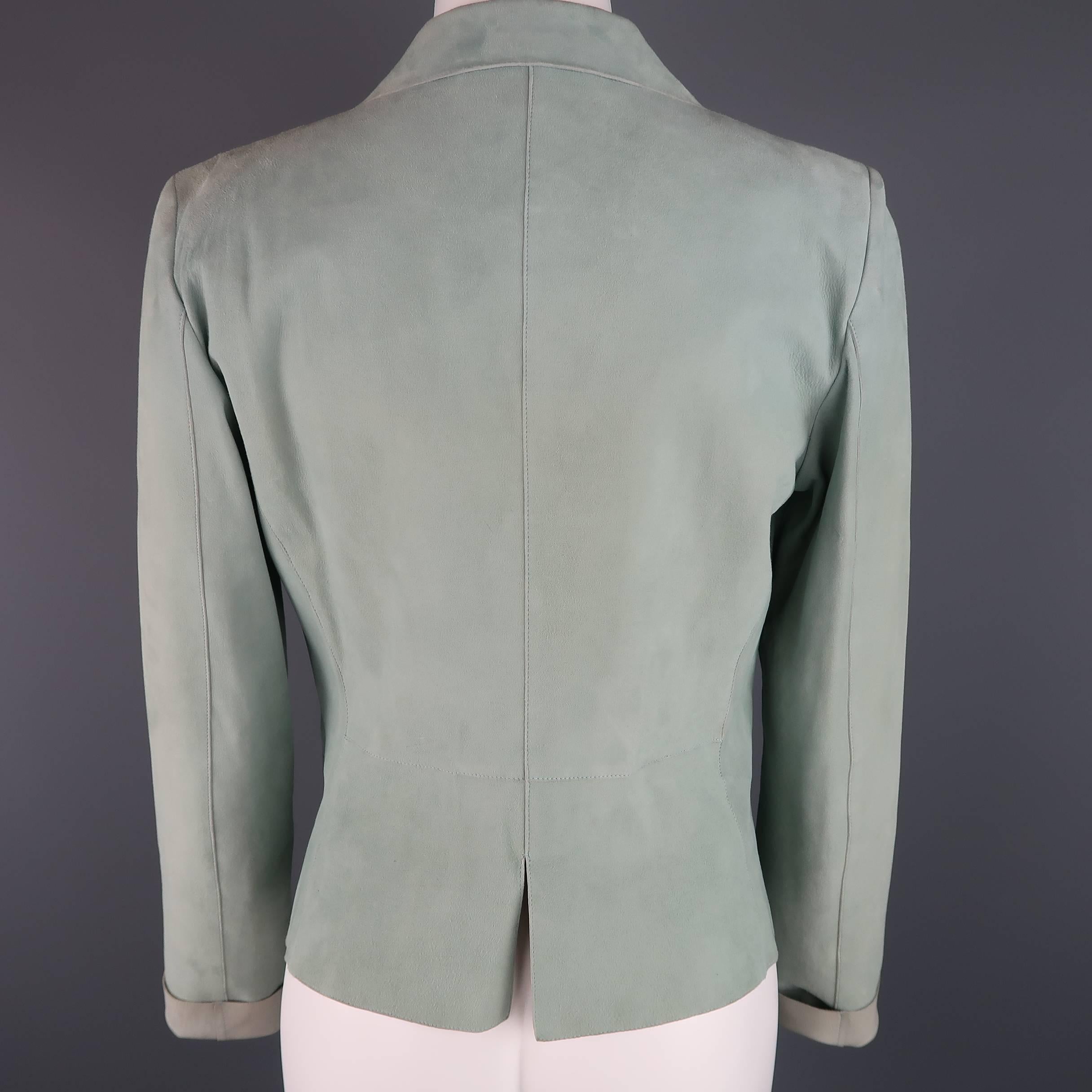Women's GIORGIO ARMANI Size 8 Mint Nubuck Leather Cropped Blazer Jacket
