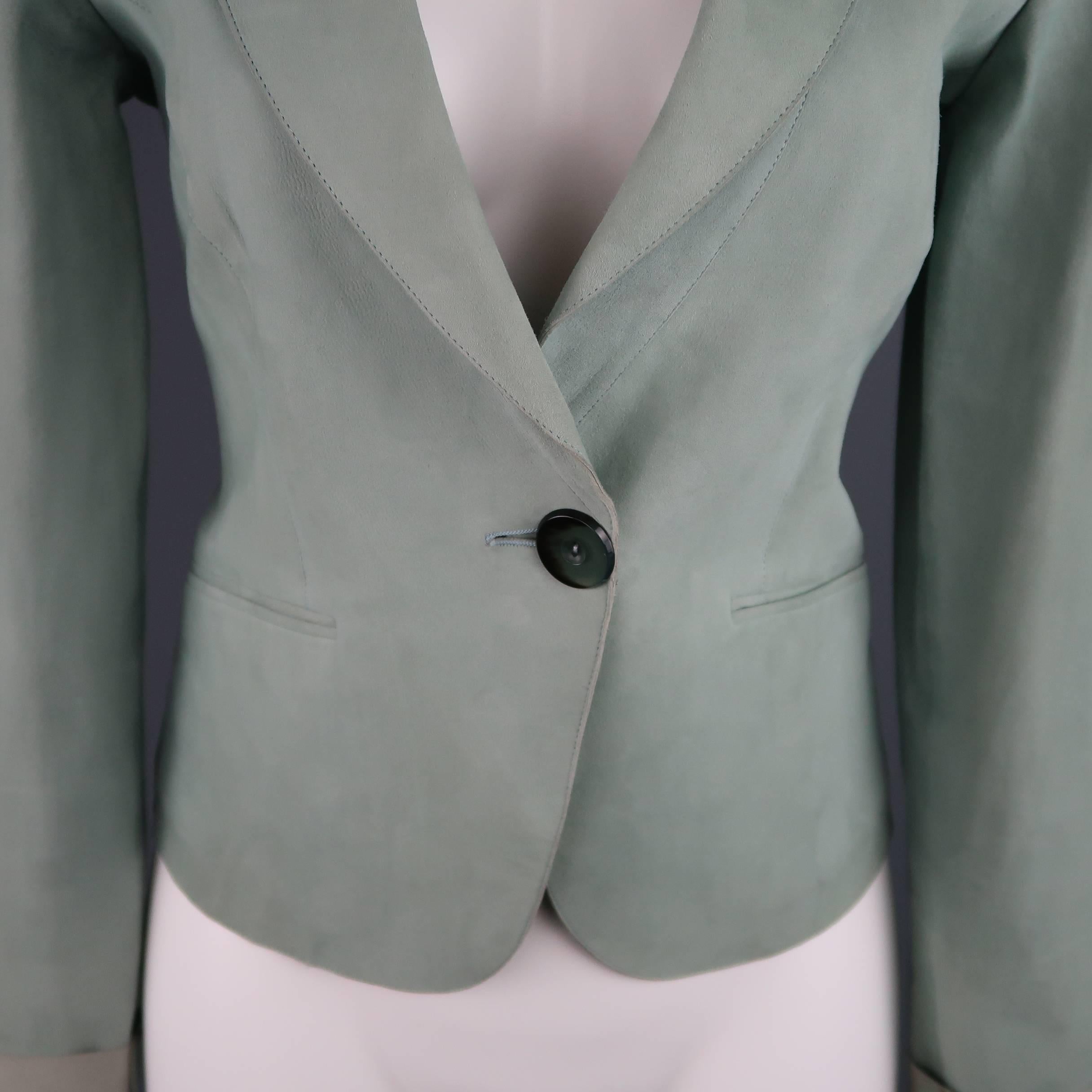 Gray GIORGIO ARMANI Size 8 Mint Nubuck Leather Cropped Blazer Jacket