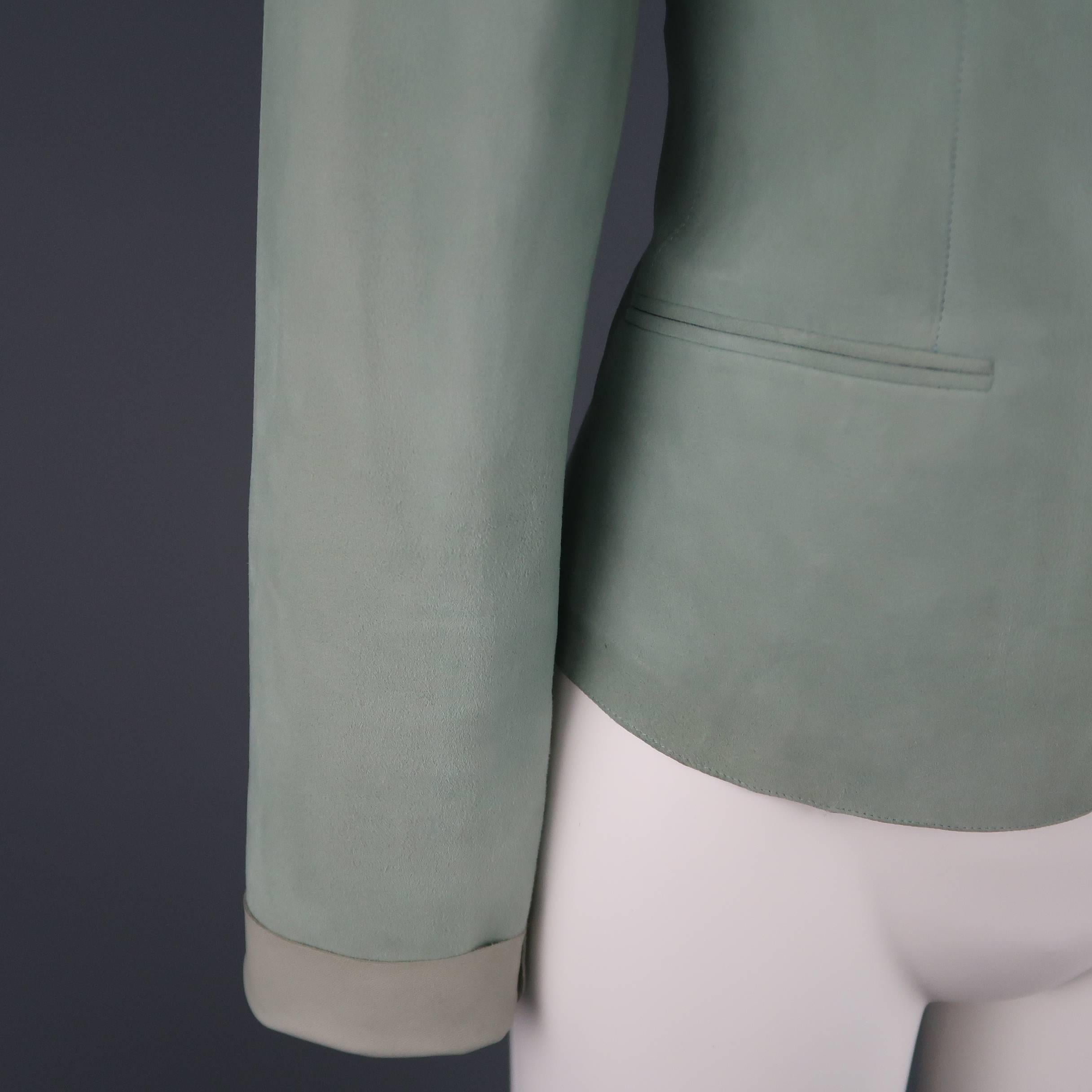 GIORGIO ARMANI Size 8 Mint Nubuck Leather Cropped Blazer Jacket 1