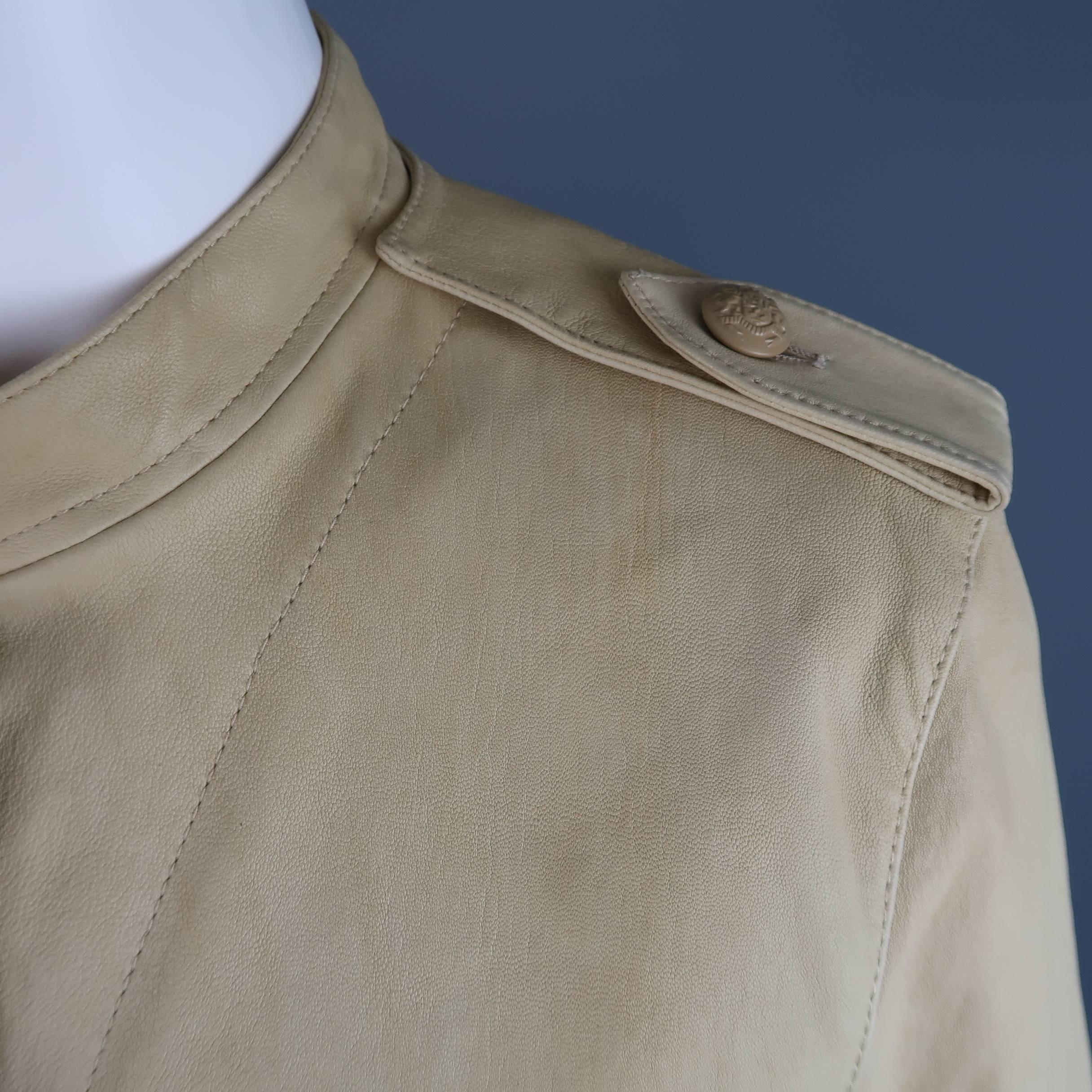 3.1 PHILLIP LIM Size 8 Beige Leather Patch Pocket Safari Jacket In Good Condition In San Francisco, CA