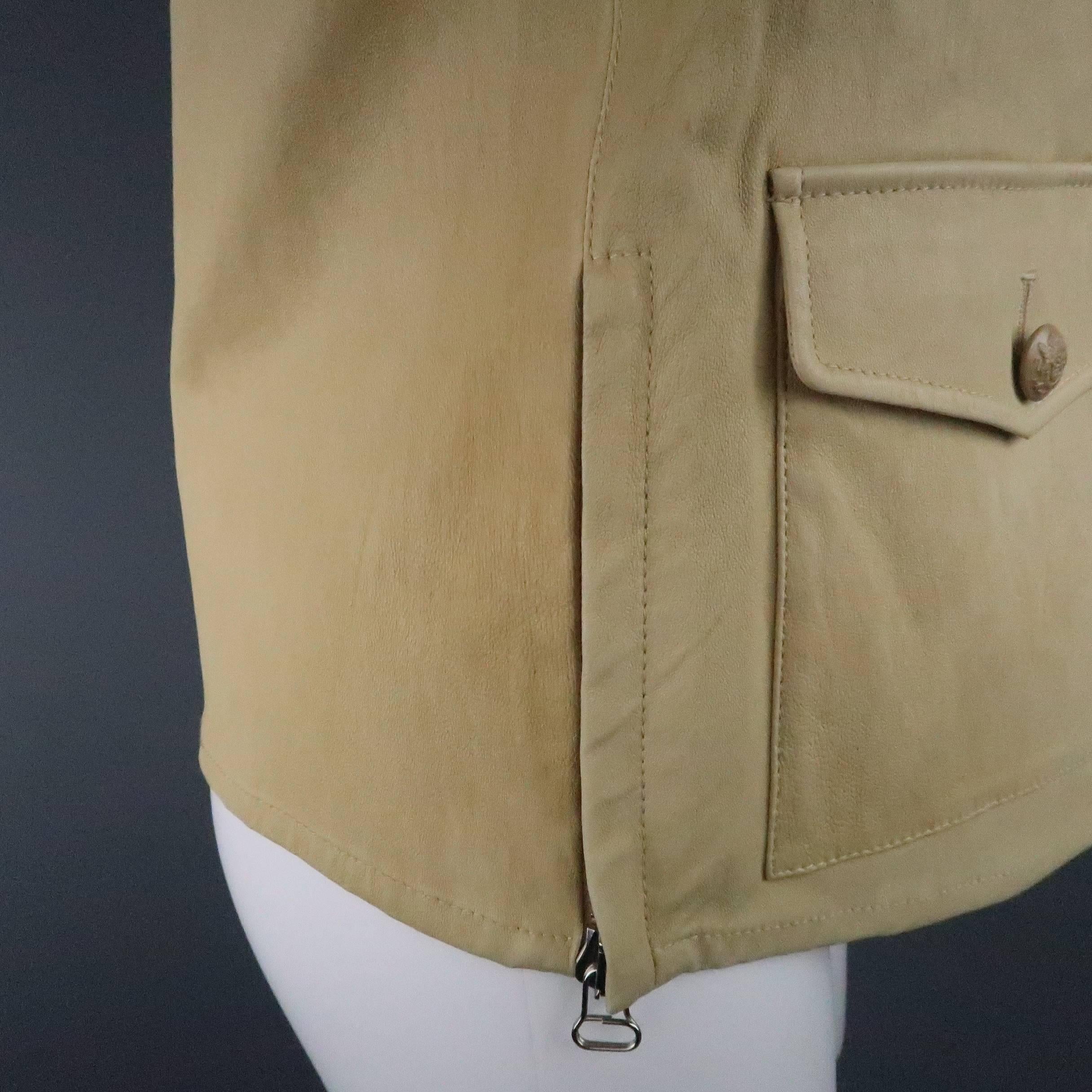 3.1 PHILLIP LIM Size 8 Beige Leather Patch Pocket Safari Jacket 1