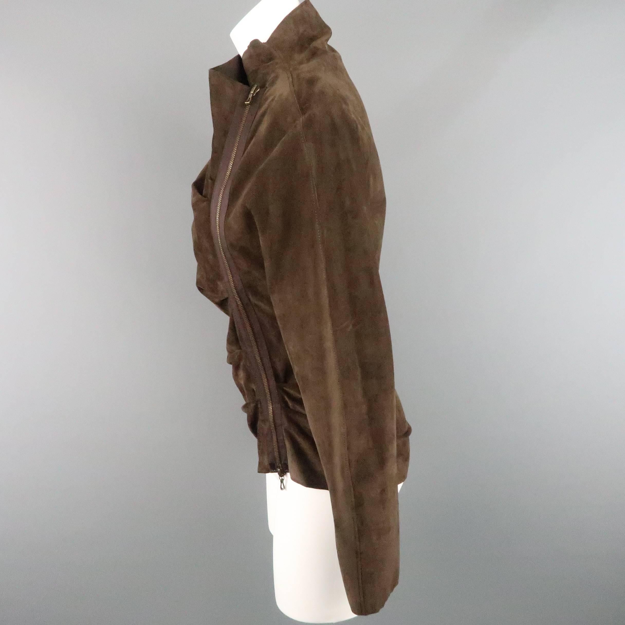 Women's LANVIN Size 4 Brown Asymmetrical Draped Suede Zip Jacket