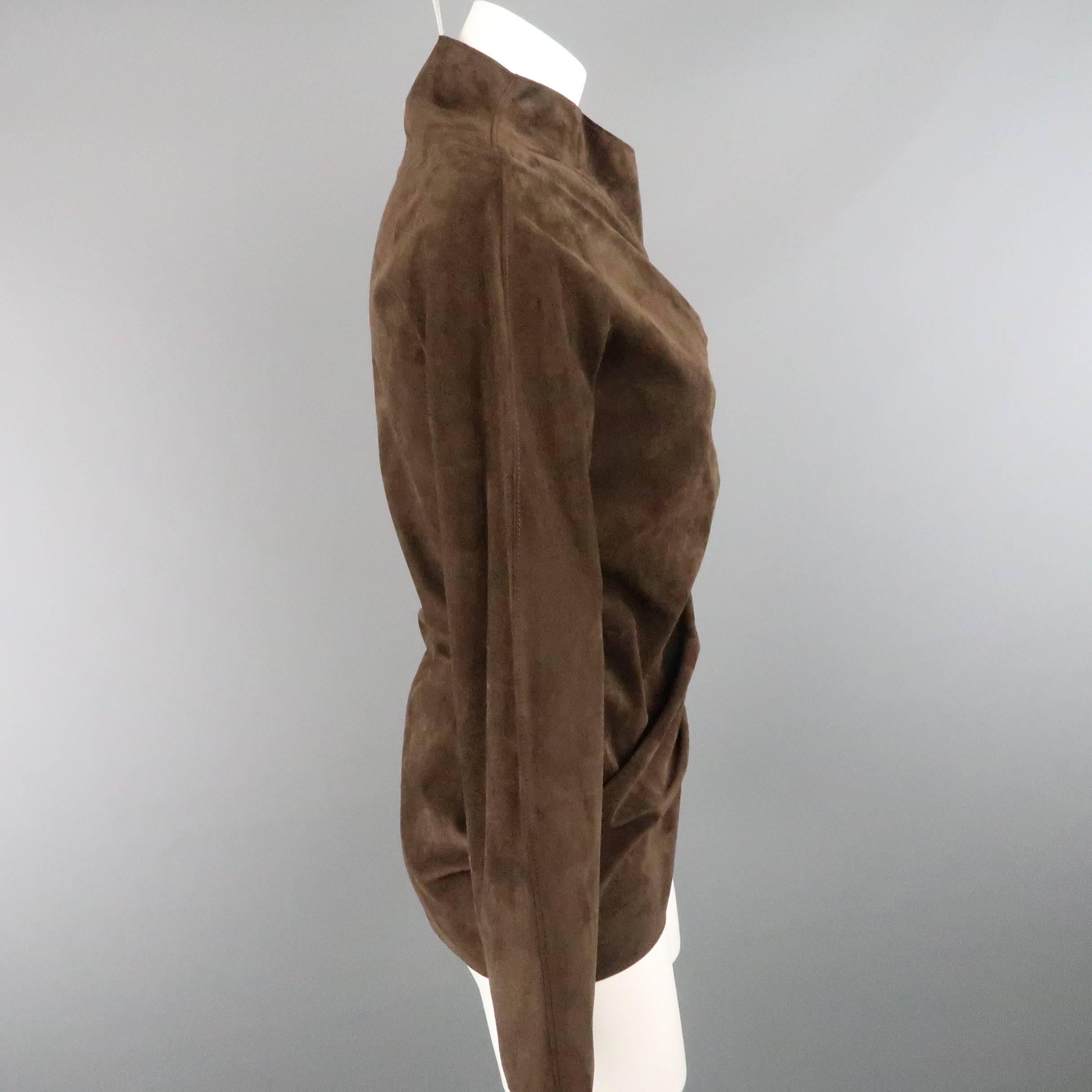 LANVIN Size 4 Brown Asymmetrical Draped Suede Zip Jacket In Excellent Condition In San Francisco, CA