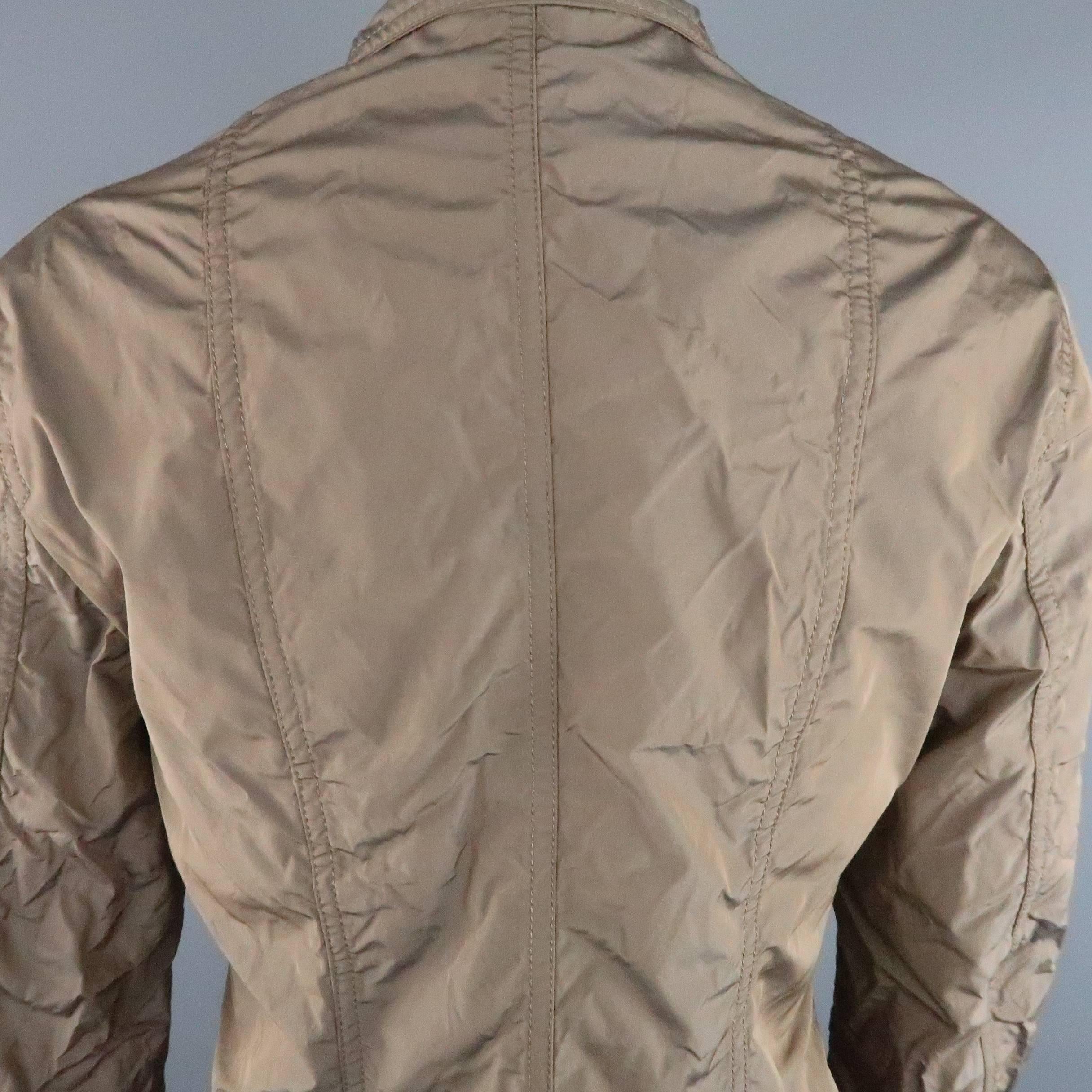 Brown JIL SANDER Size 4 Taupe Iridescent Wrinkled Taffeta Jacket