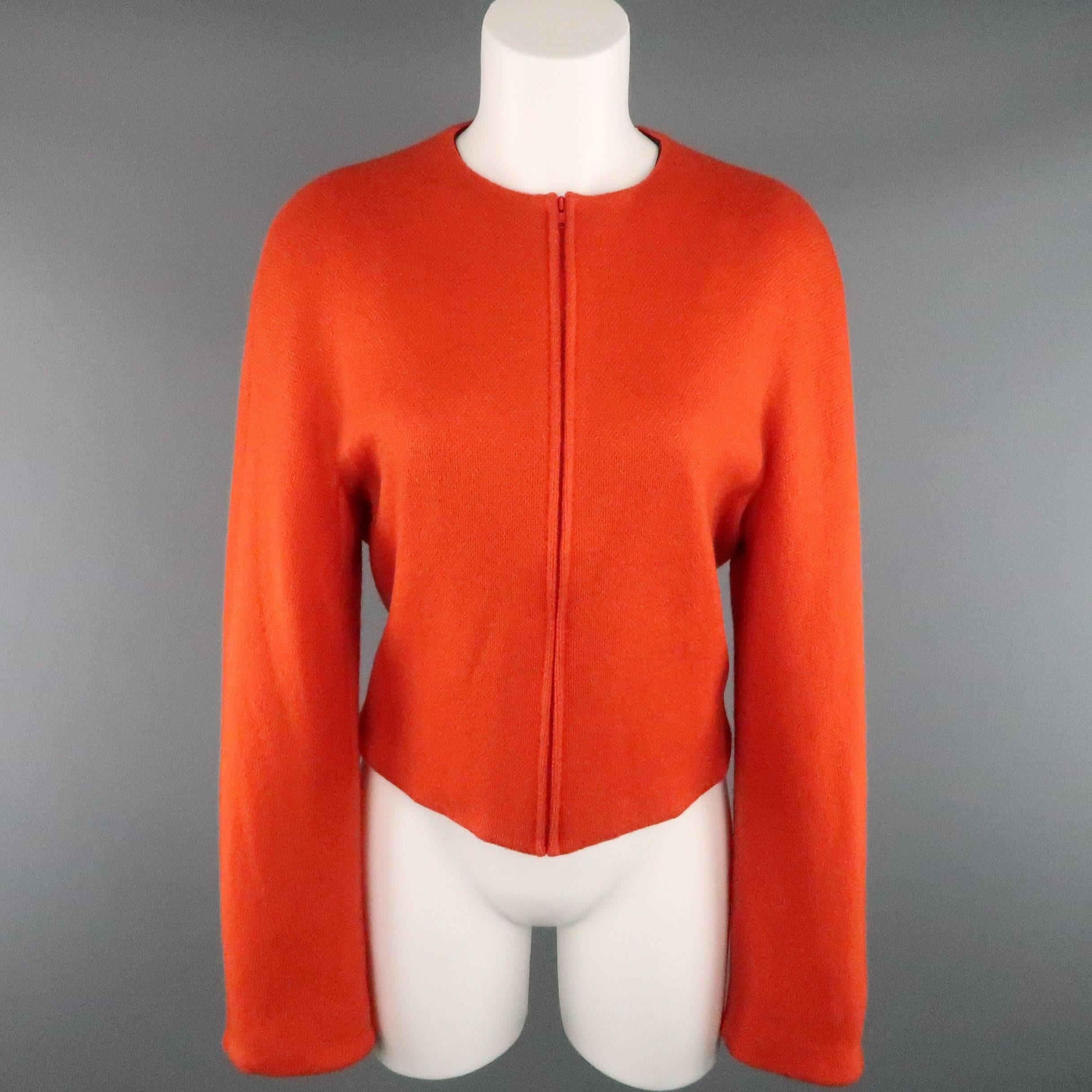 Red KRIZIA Size 12 Orange Mohair / Wool Collarless Zip Jacket