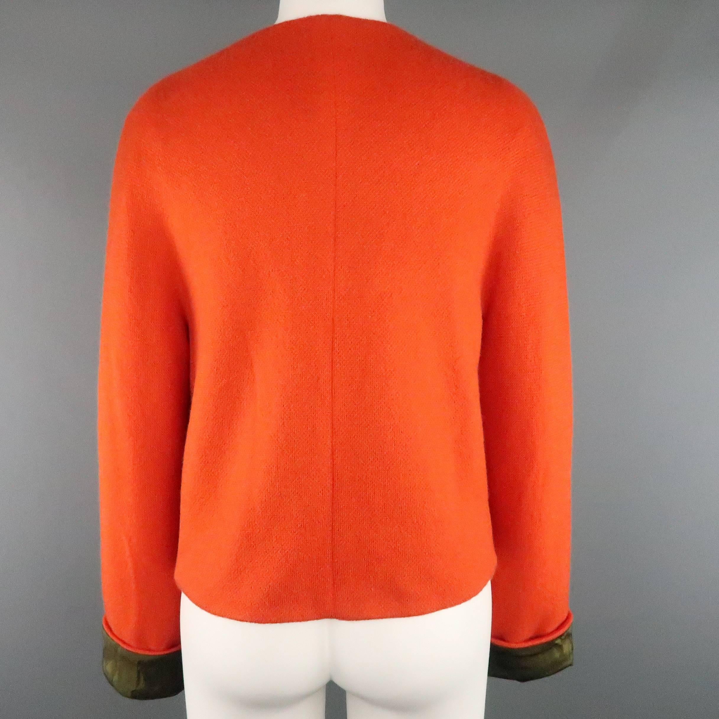 Women's KRIZIA Size 12 Orange Mohair / Wool Collarless Zip Jacket