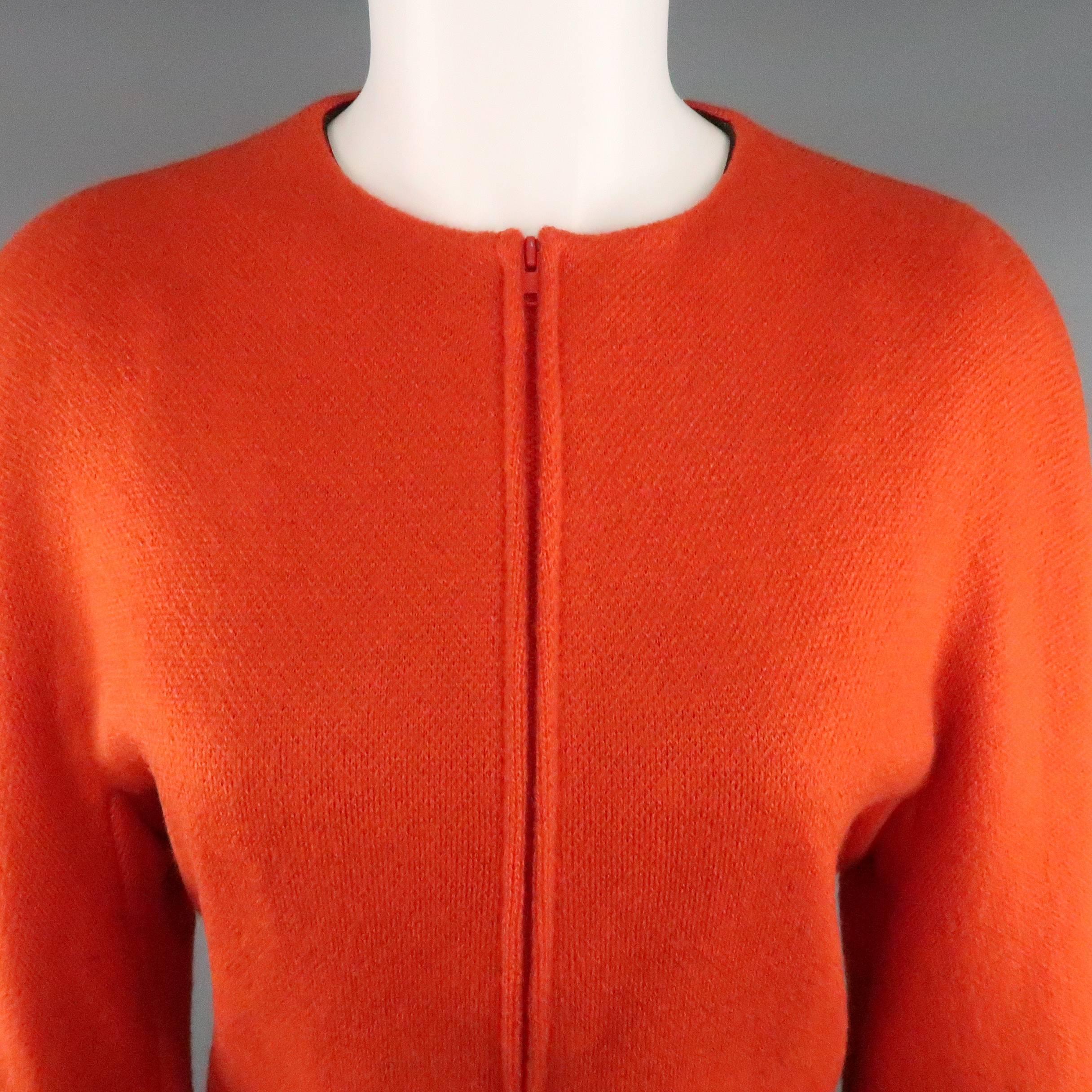 KRIZIA Size 12 Orange Mohair / Wool Collarless Zip Jacket In Excellent Condition In San Francisco, CA