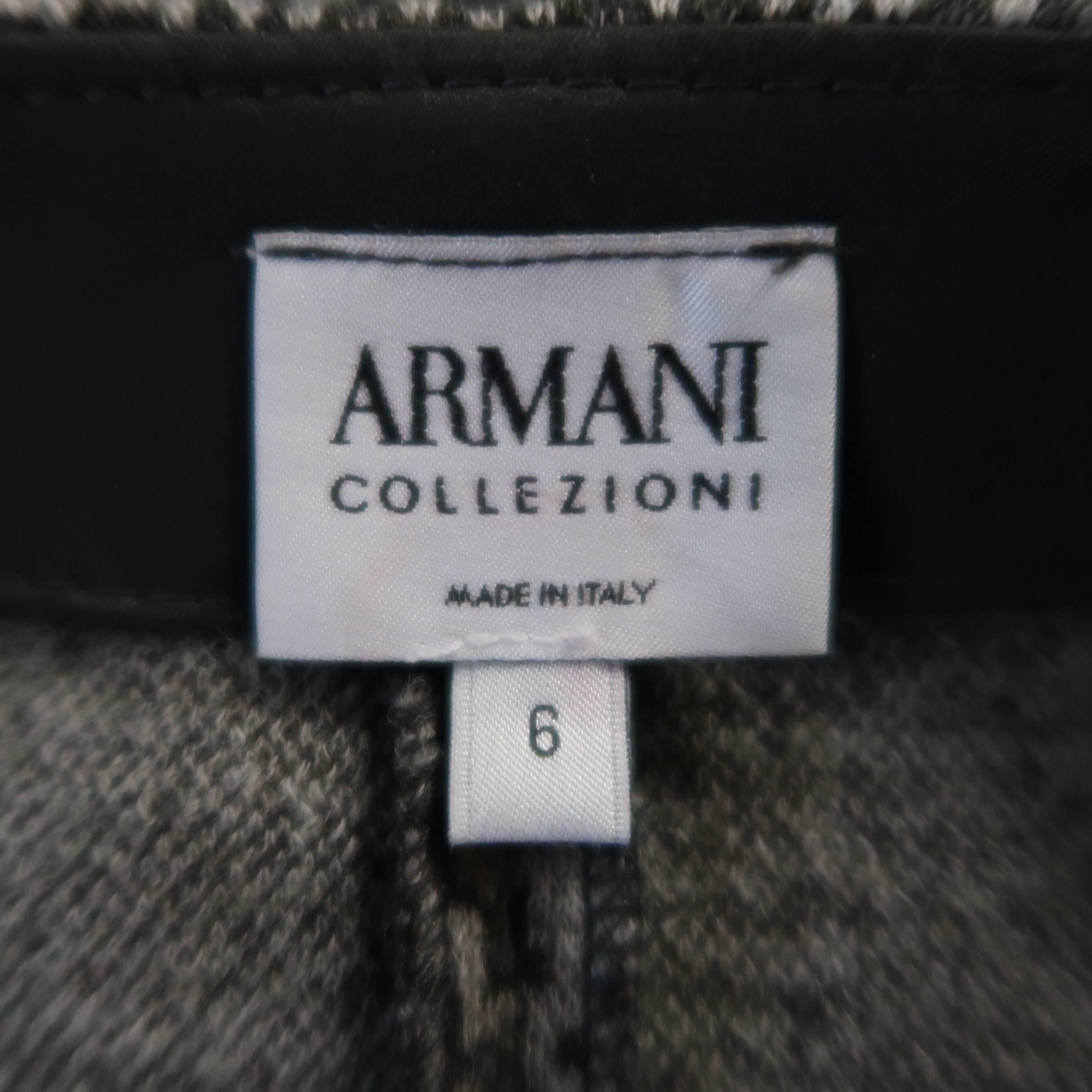 ARMANI COLLEZIONI Size 6 Taupe Houndstooth Wool Aligator Leather Collar Jacket 3