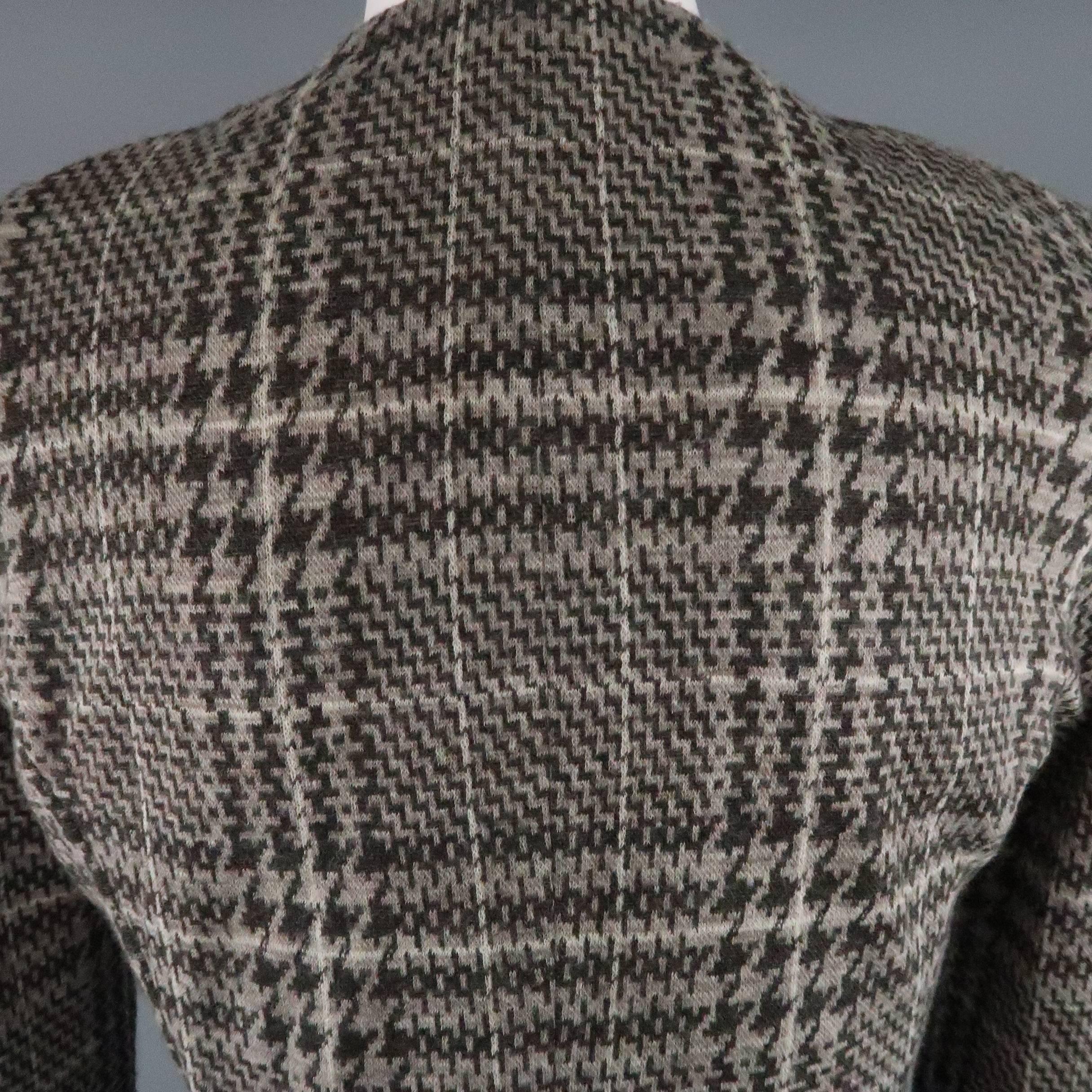 ARMANI COLLEZIONI Size 6 Taupe Houndstooth Wool Aligator Leather Collar Jacket 1
