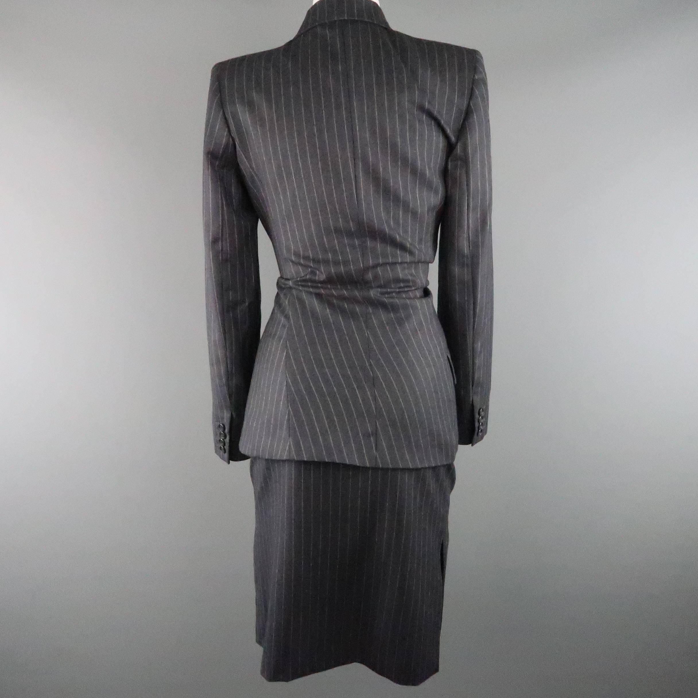 COPPERWHEAT BLUNDELL 12 Gray Pinstripe Wool Asymmetrical Peak Lapel Skirt Suit 1