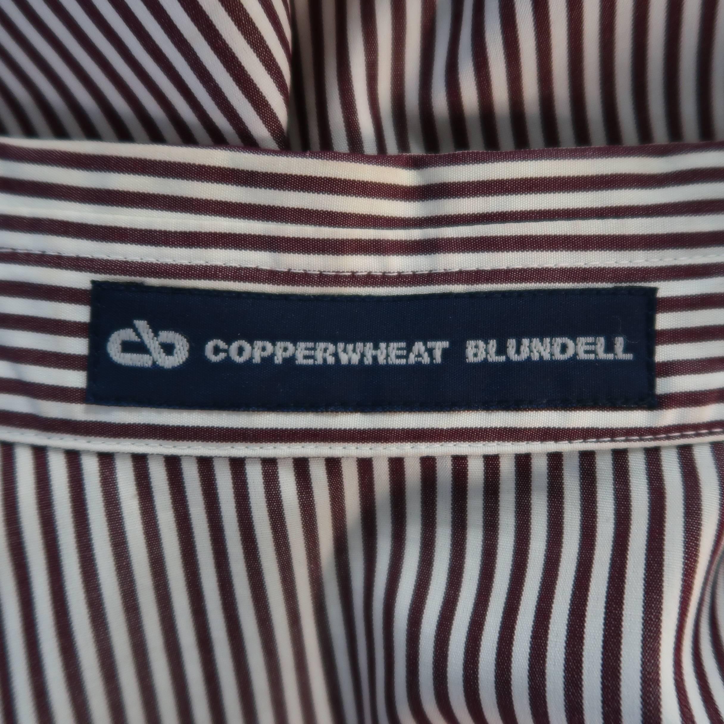 COPPERWHEAT BLUNDELL 12 Burgundy Stripe Cotton Asymmetrical French Cuff Blouse 2
