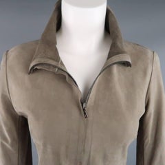 ISAAC SELLAM Size 4 Taupe Distressed Nubuck Leather Staples Jacket