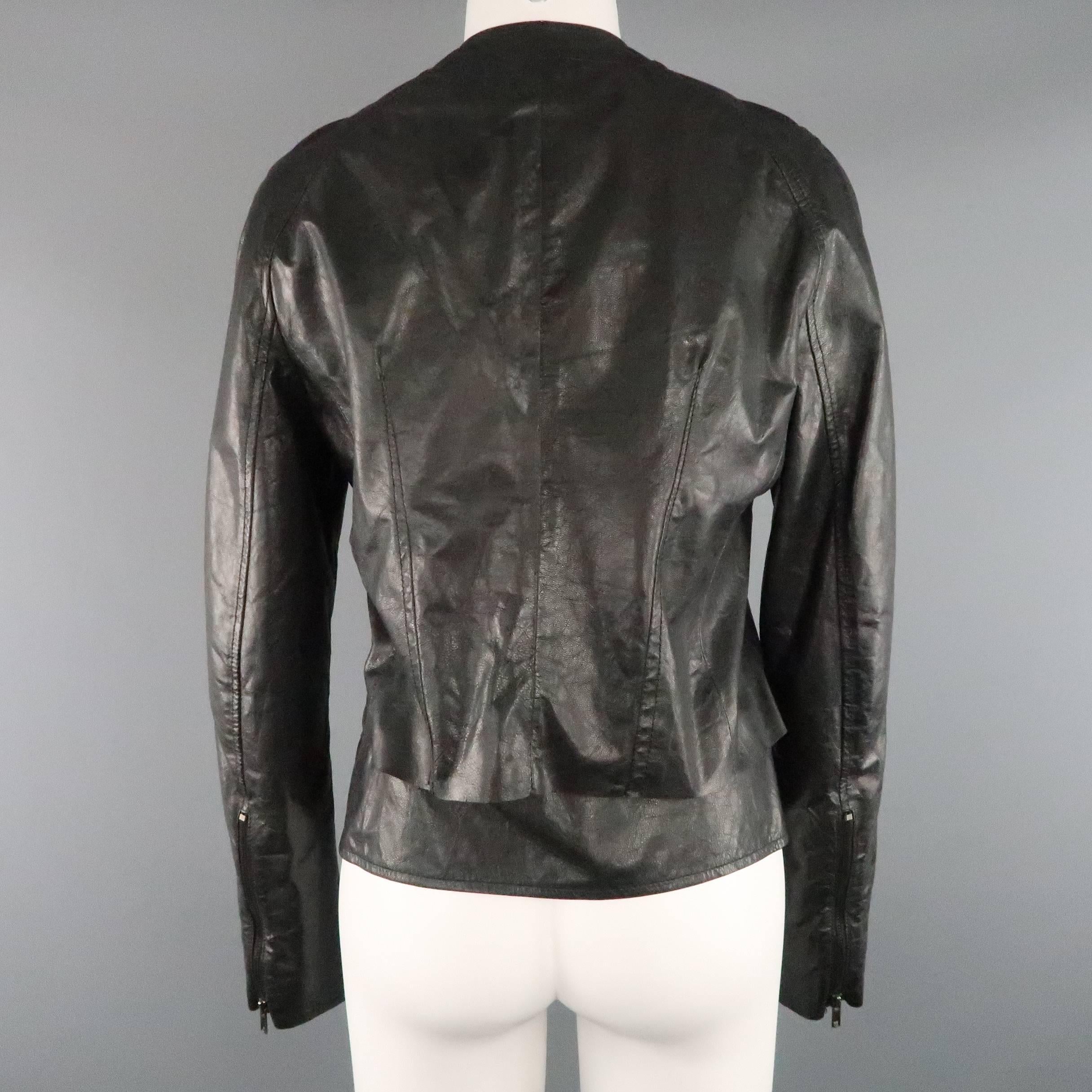HAIDER ACKERMANN Size S Black Shiny Leather Layered Zip Biker Jacket In Excellent Condition In San Francisco, CA