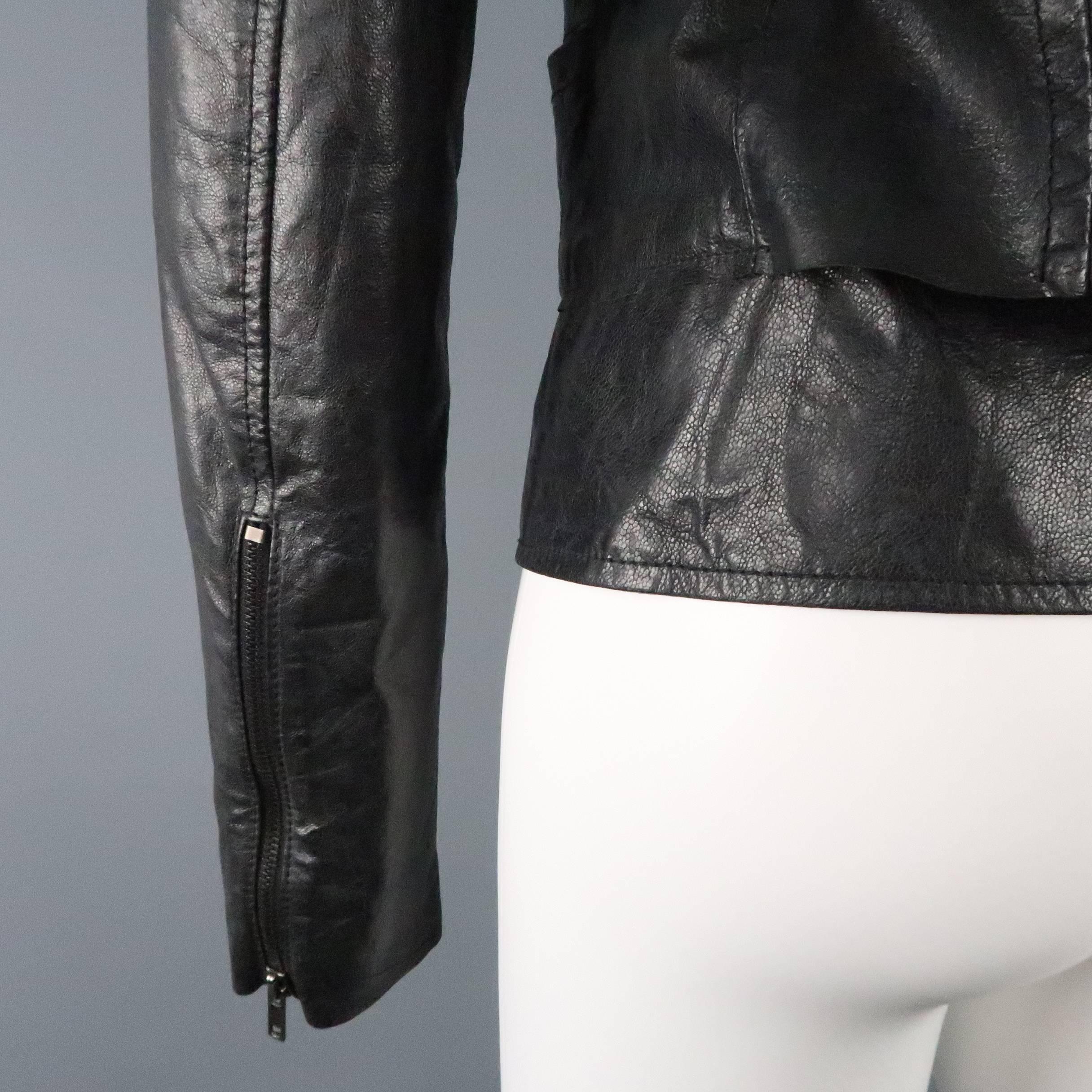 HAIDER ACKERMANN Size S Black Shiny Leather Layered Zip Biker Jacket 2