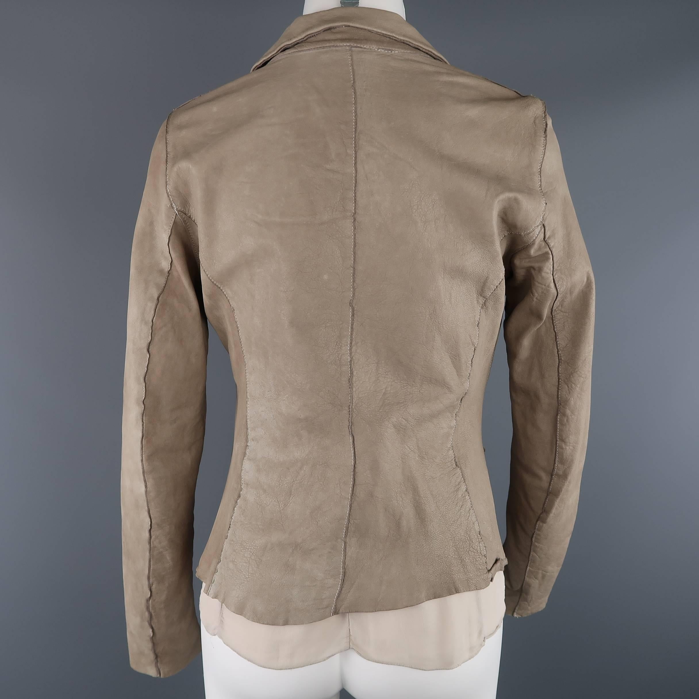 TRANSIT PAR-SUCK Size M Taupe Distressed Dyed Leather Notch Lapel Jacket 2
