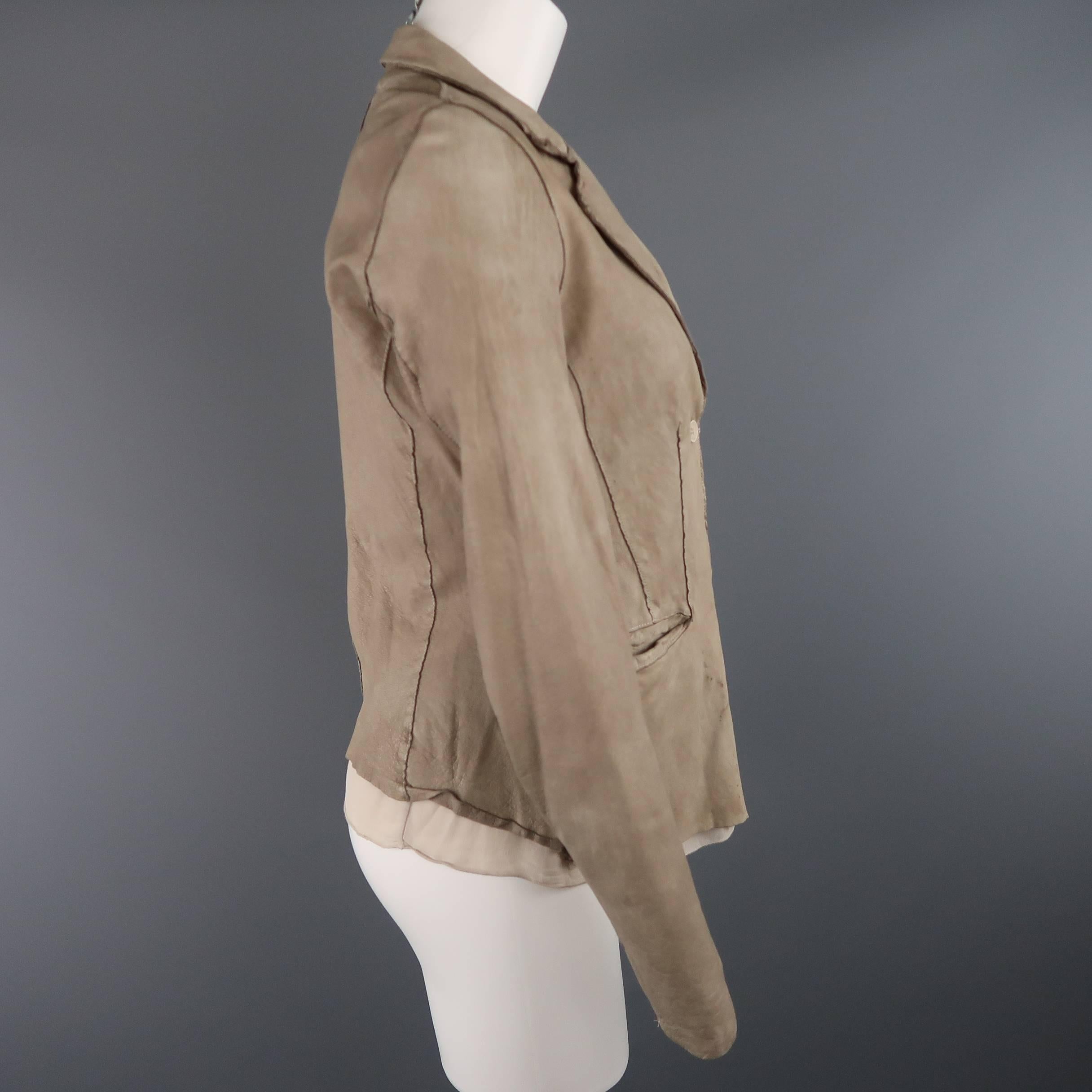 Women's TRANSIT PAR-SUCK Size M Taupe Distressed Dyed Leather Notch Lapel Jacket