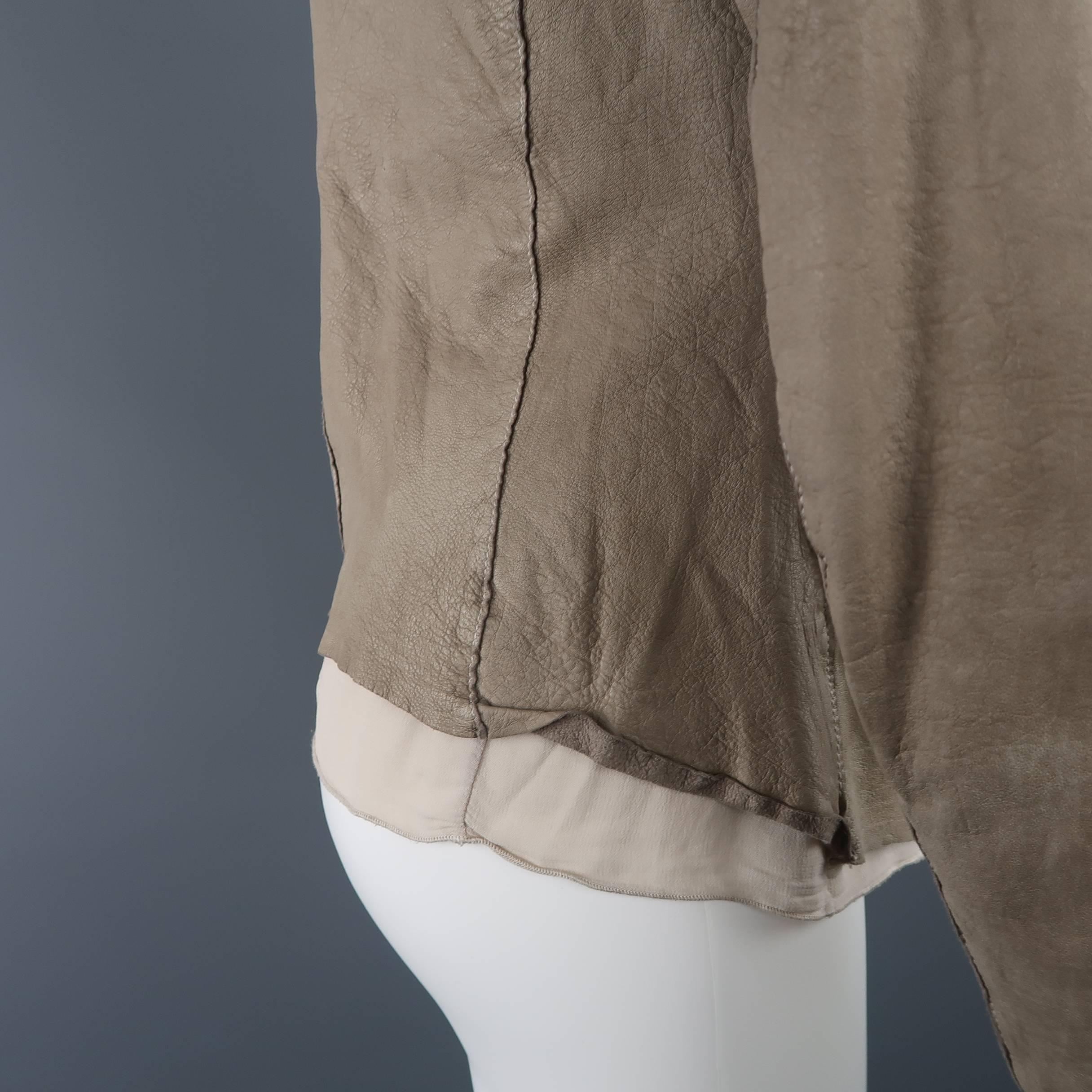 TRANSIT PAR-SUCK Size M Taupe Distressed Dyed Leather Notch Lapel Jacket 1