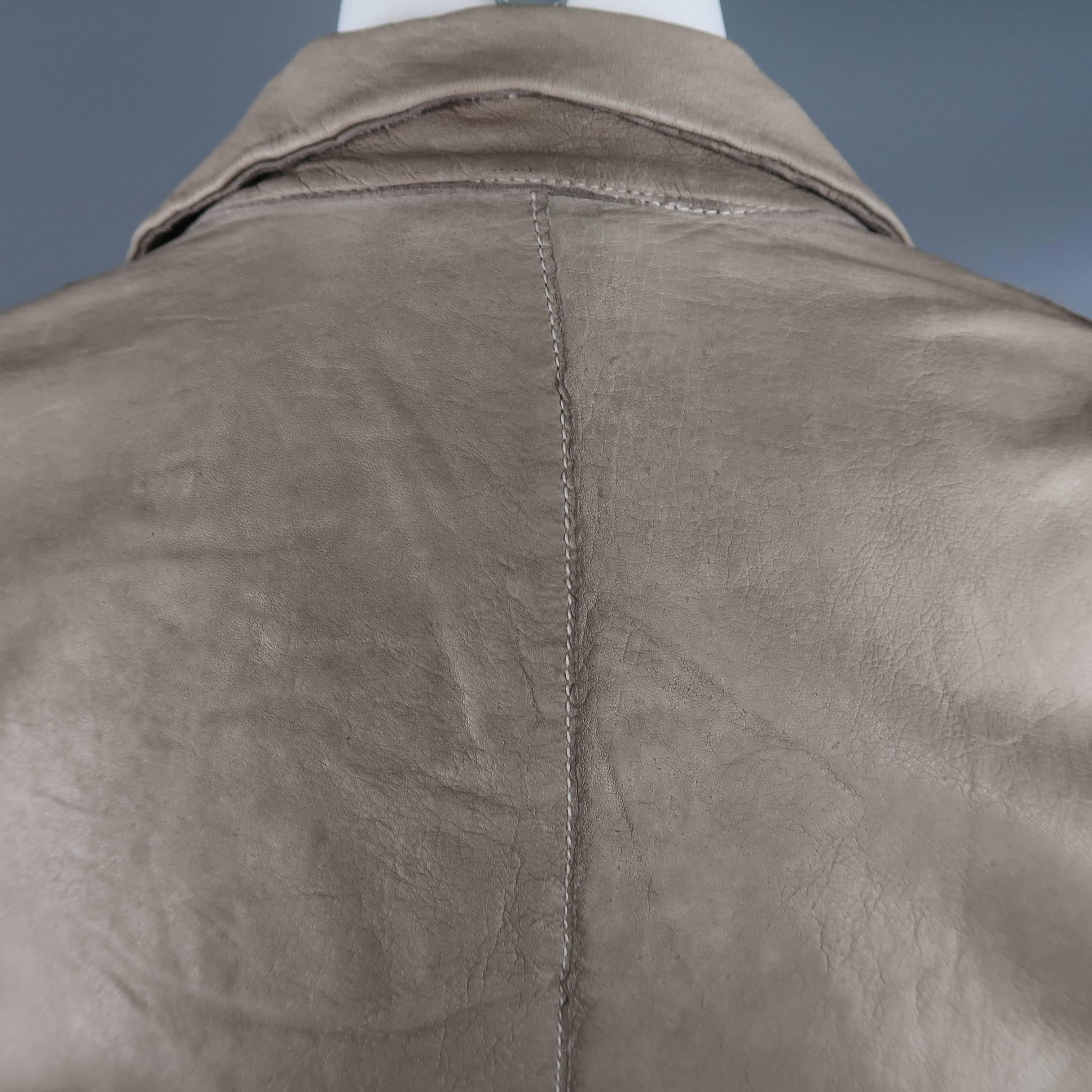 TRANSIT PAR-SUCK Size M Taupe Distressed Dyed Leather Notch Lapel Jacket 3
