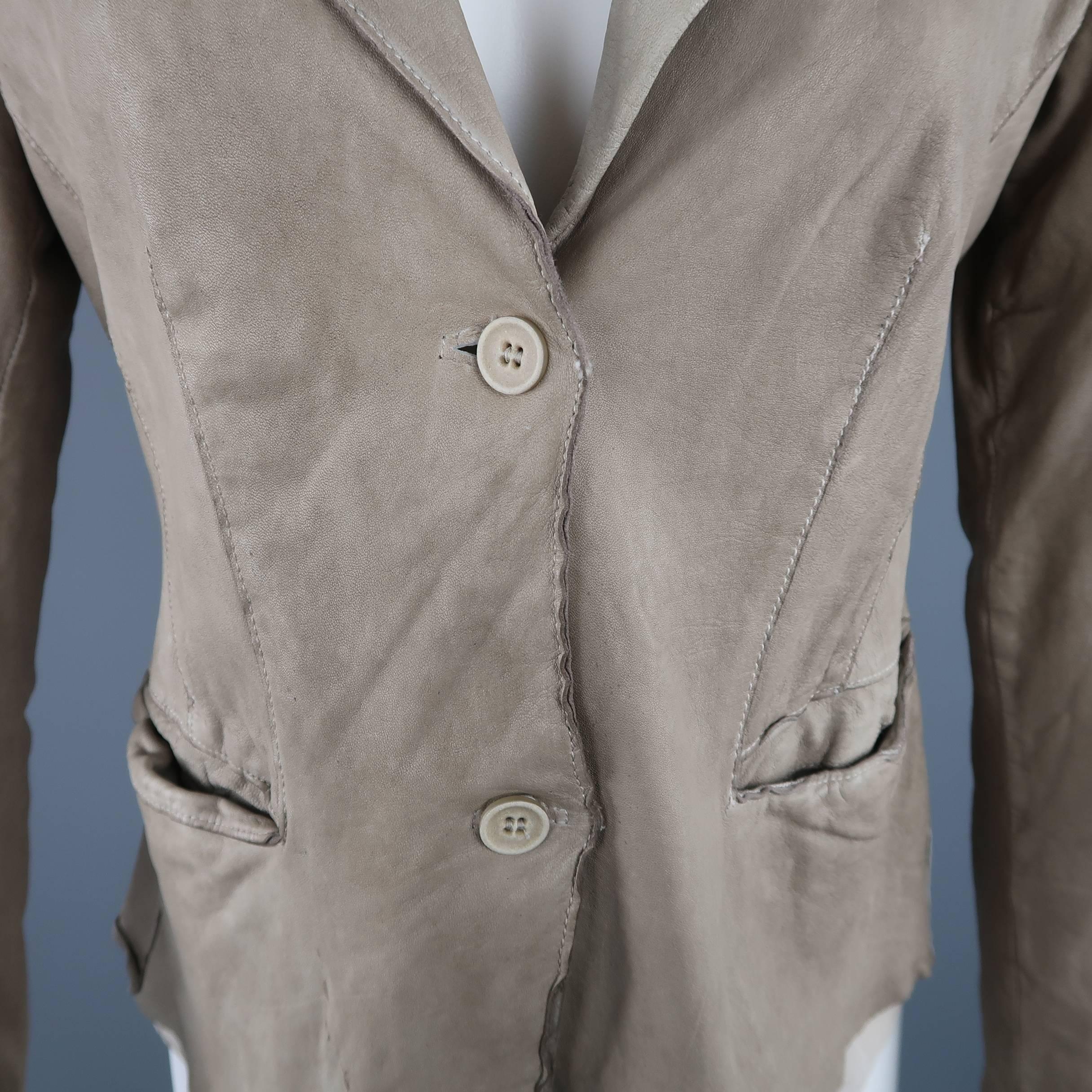Brown TRANSIT PAR-SUCK Size M Taupe Distressed Dyed Leather Notch Lapel Jacket