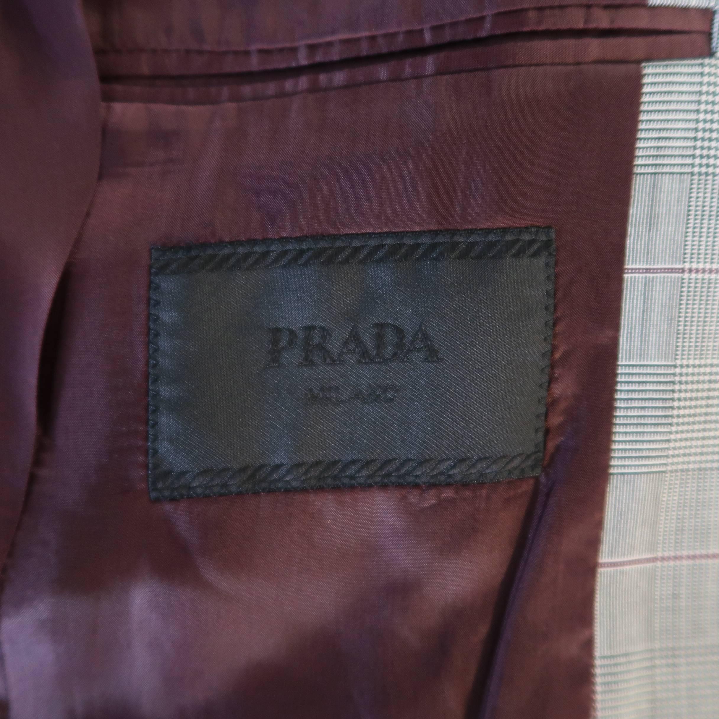 Men's PRADA 36 Regular Black White & Red Glenplaid Wool 3 pc Suit 3