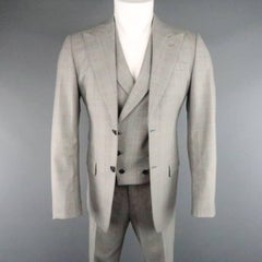 Men's PRADA 36 Regular Black White & Red Glenplaid Wool 3 pc Suit