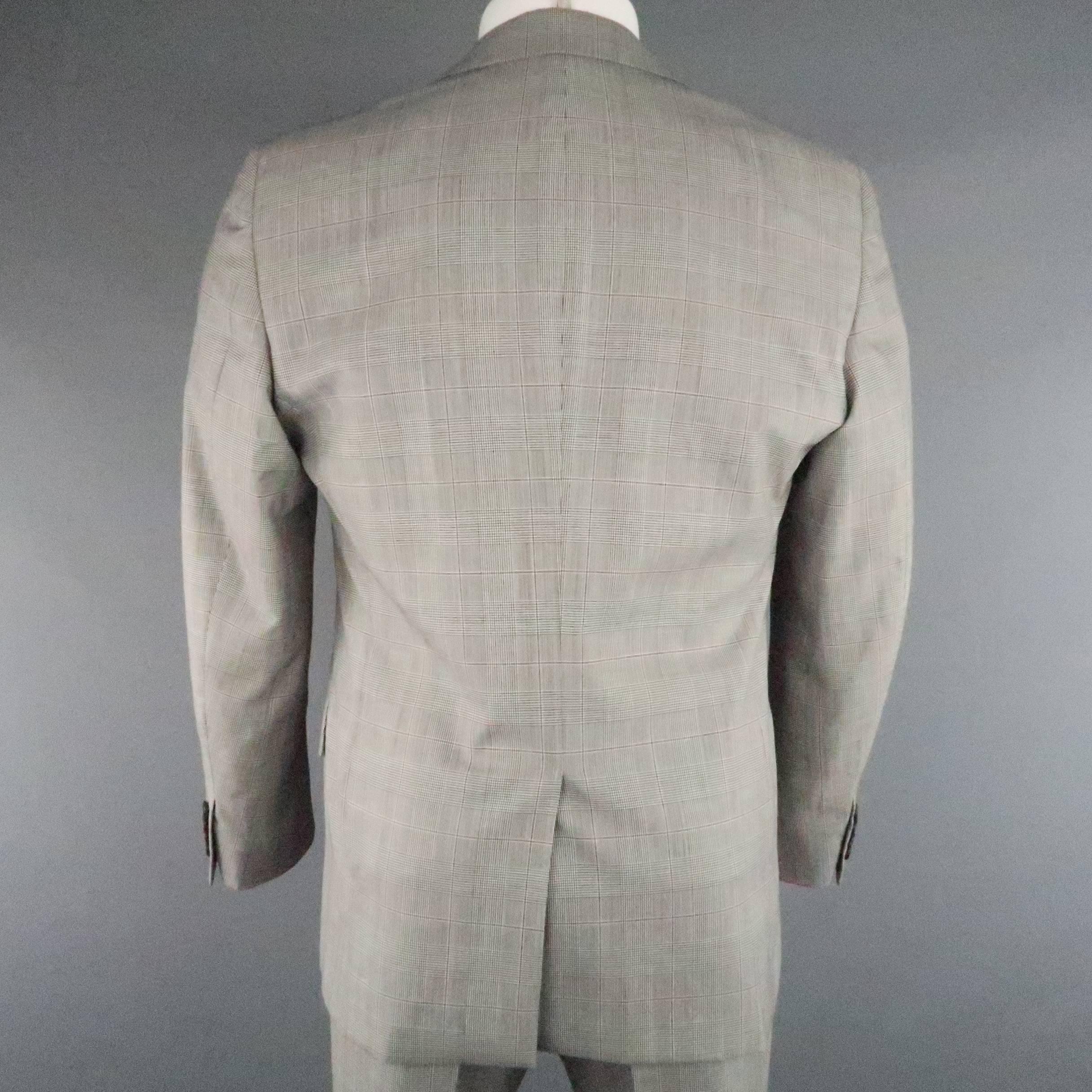 Gray Men's PRADA 36 Regular Black White & Red Glenplaid Wool 3 pc Suit