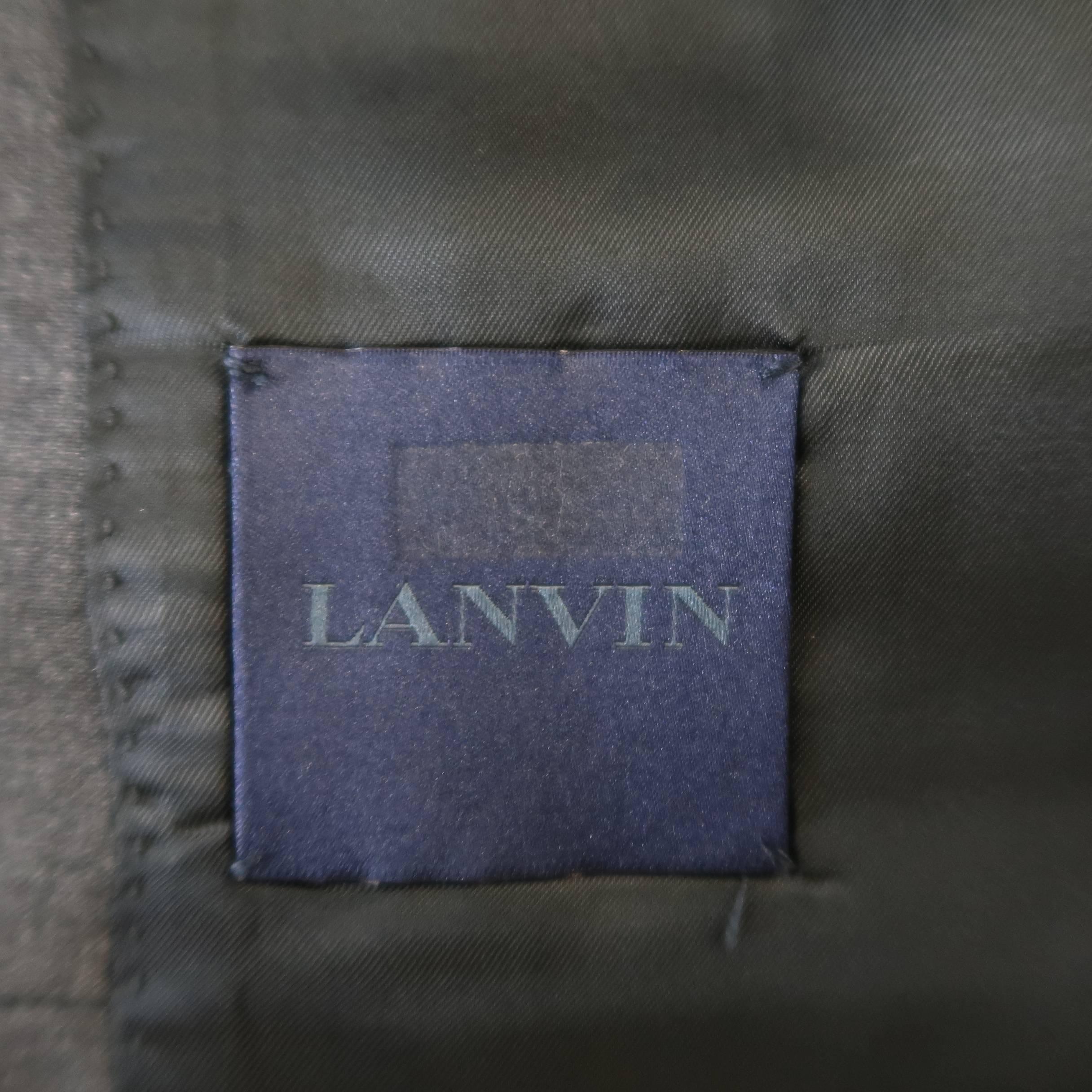 Men's LANVIN 40 Short Charcoal Wool Black Satin Trim Peak Lapel Suit ...